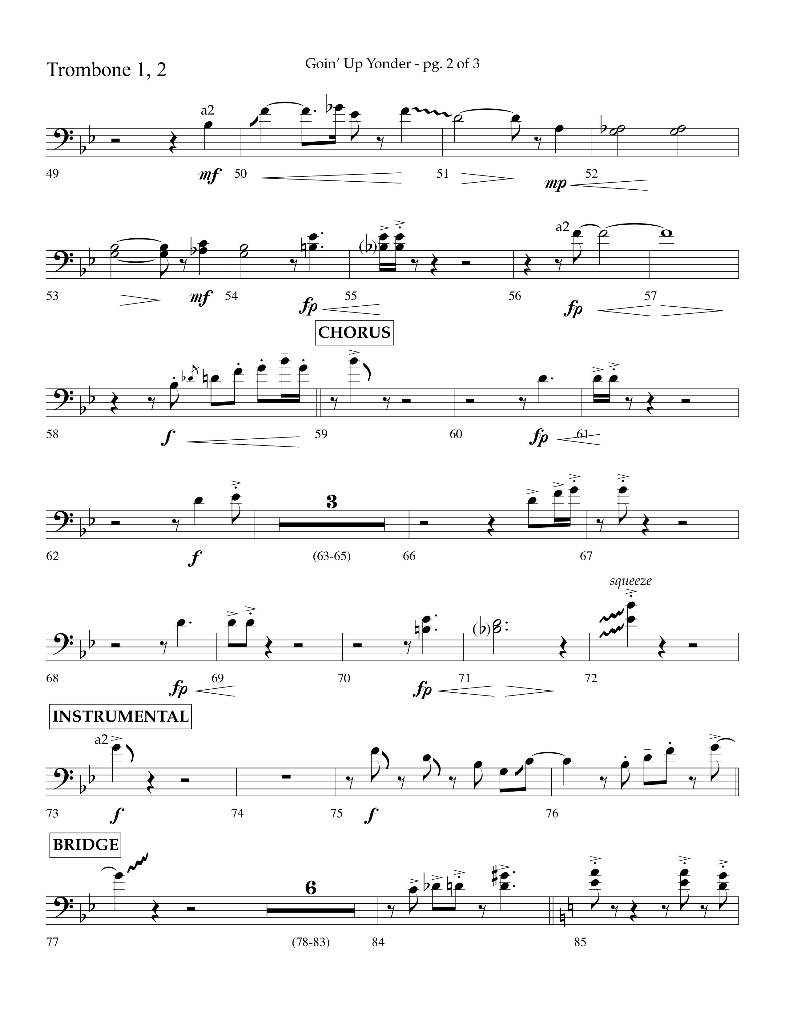 Goin’ Up Yonder (Choral Anthem SATB) Trombone 1/2 (Lifeway Choral / Arr. Jim Hammerly)