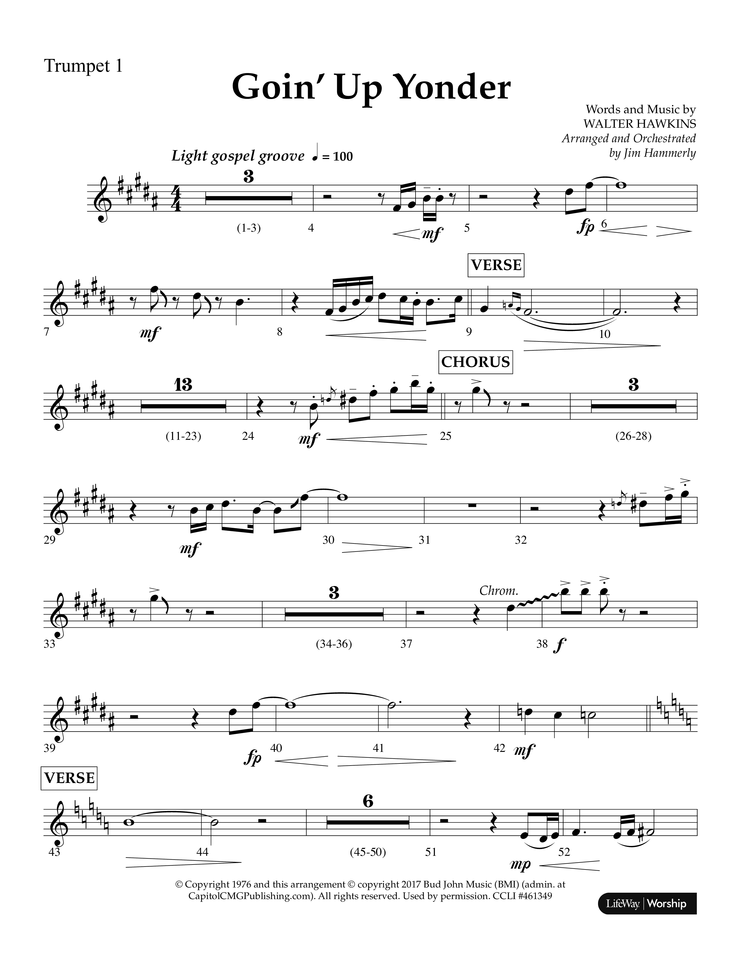 Goin’ Up Yonder (Choral Anthem SATB) Trumpet 1 (Lifeway Choral / Arr. Jim Hammerly)