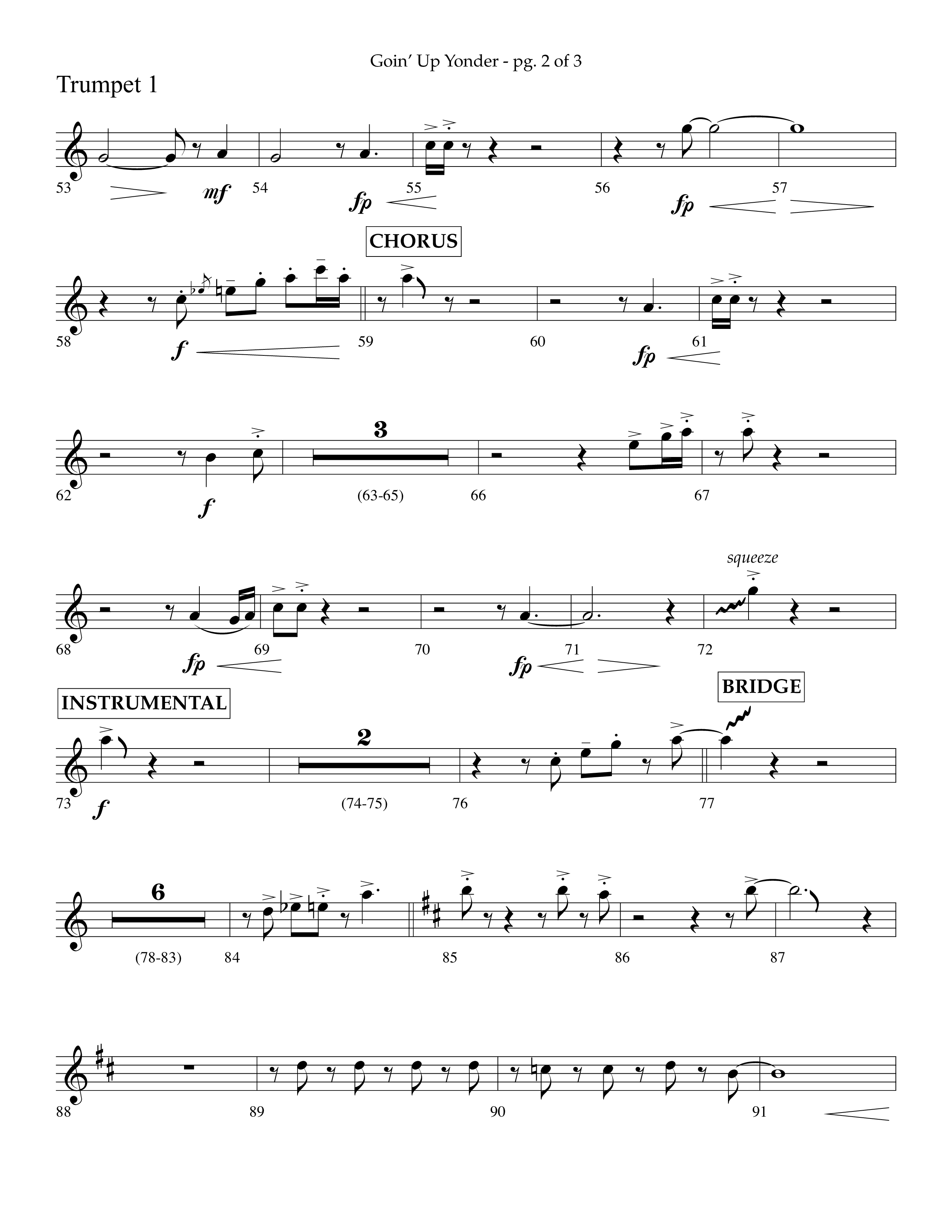 Goin’ Up Yonder (Choral Anthem SATB) Trumpet 1 (Lifeway Choral / Arr. Jim Hammerly)