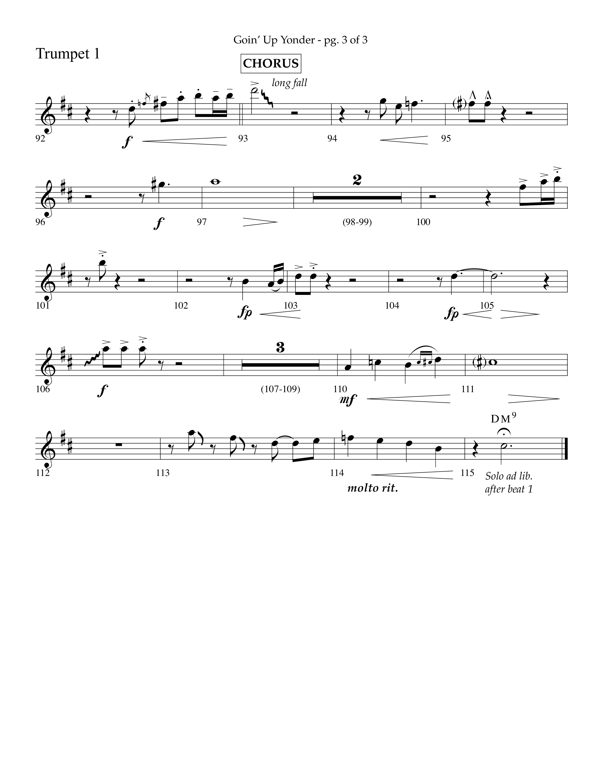 Goin’ Up Yonder (Choral Anthem SATB) Trumpet 1 (Lifeway Choral / Arr. Jim Hammerly)