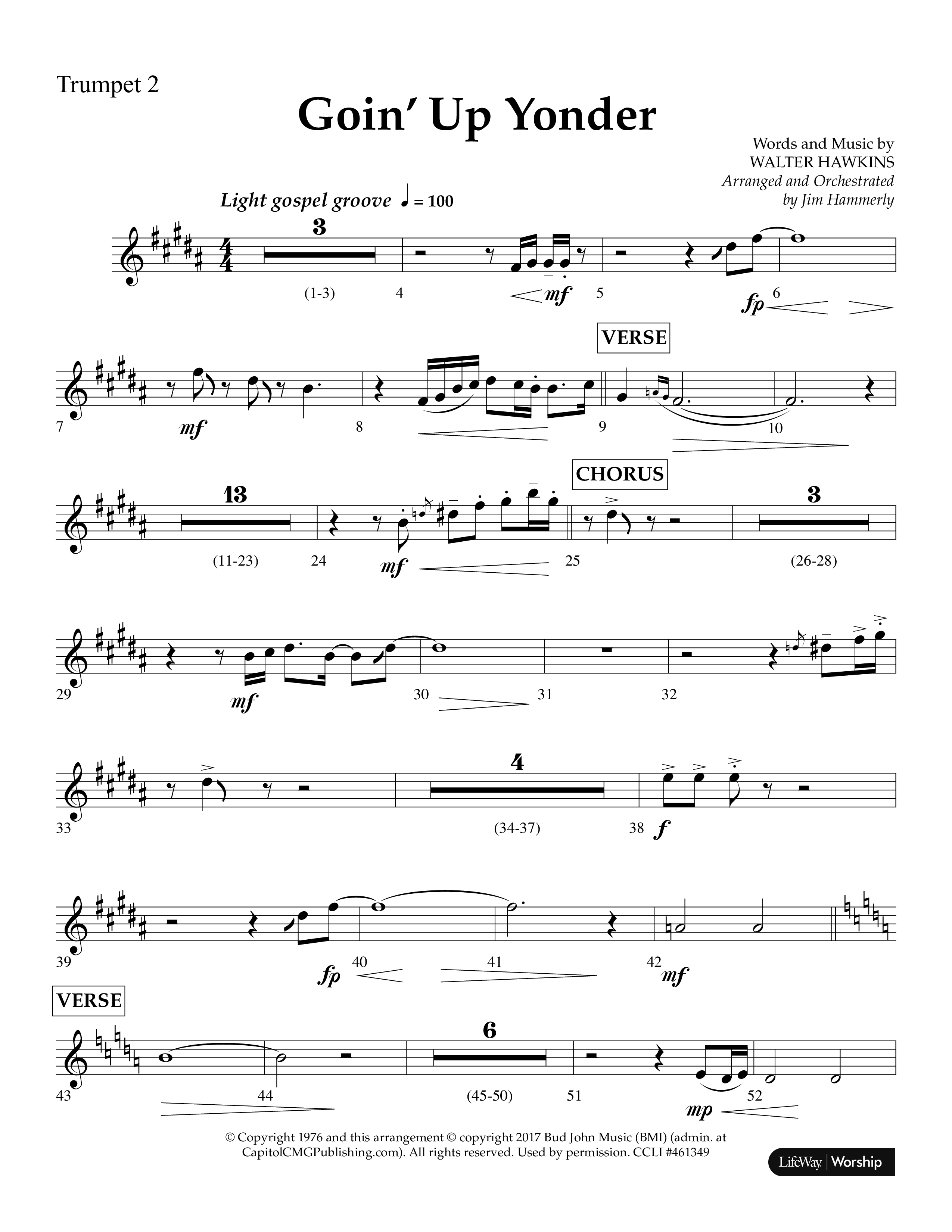 Goin’ Up Yonder (Choral Anthem SATB) Trumpet 2 (Lifeway Choral / Arr. Jim Hammerly)