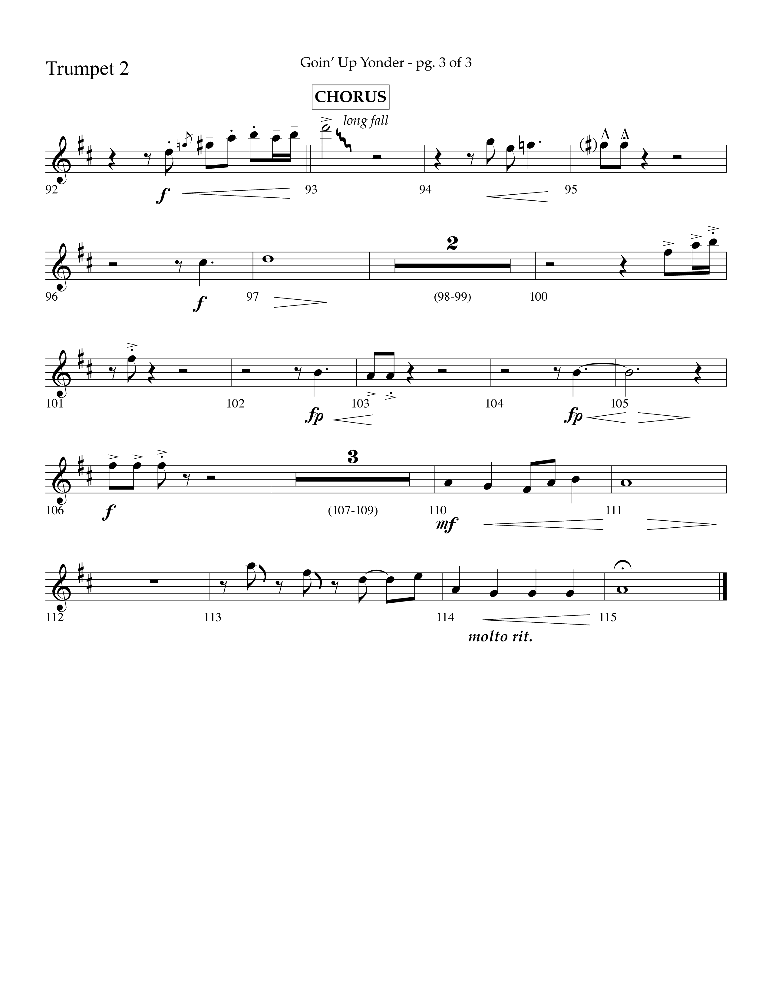 Goin’ Up Yonder (Choral Anthem SATB) Trumpet 2 (Lifeway Choral / Arr. Jim Hammerly)
