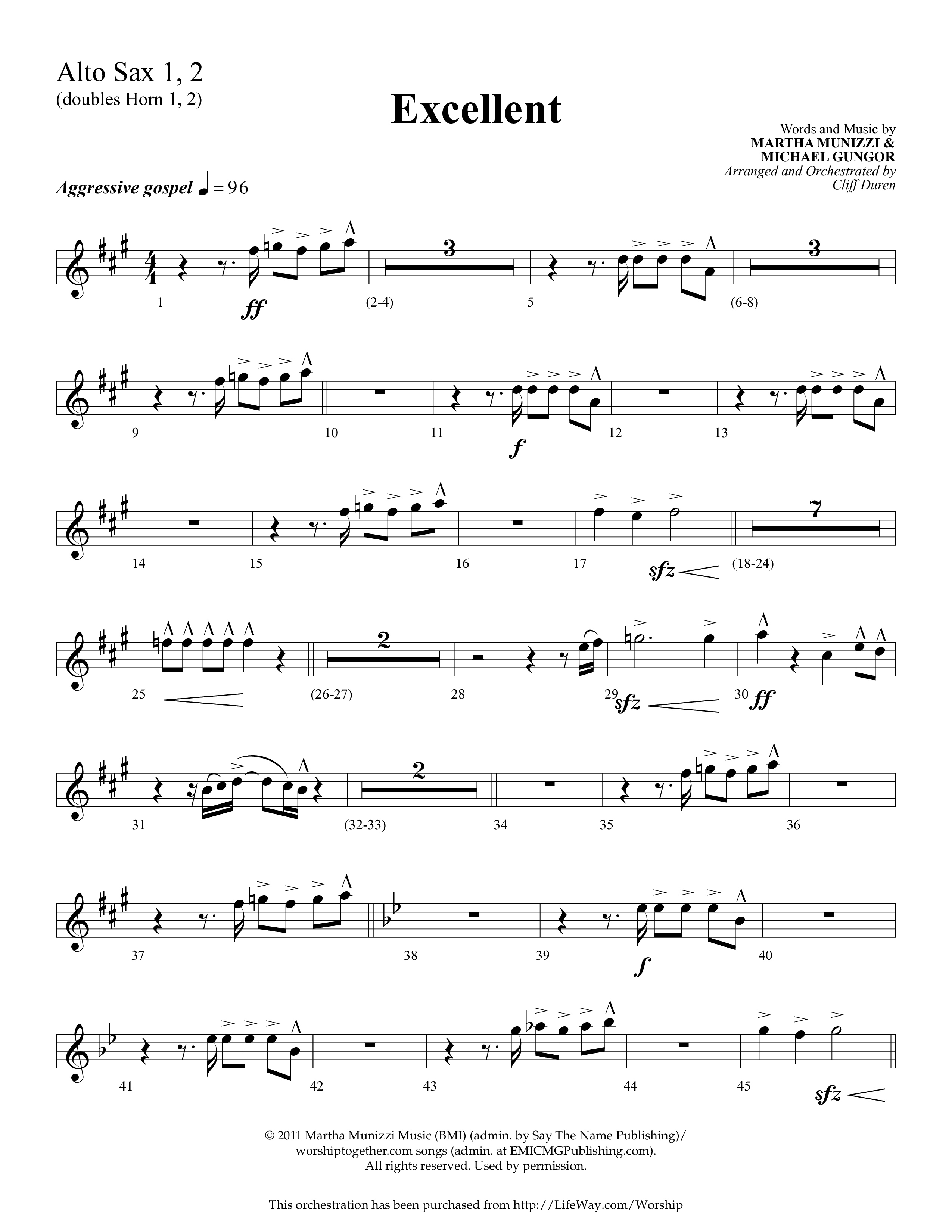 Excellent (Choral Anthem SATB) Alto Sax 1/2 (Lifeway Choral / Arr. Cliff Duren)