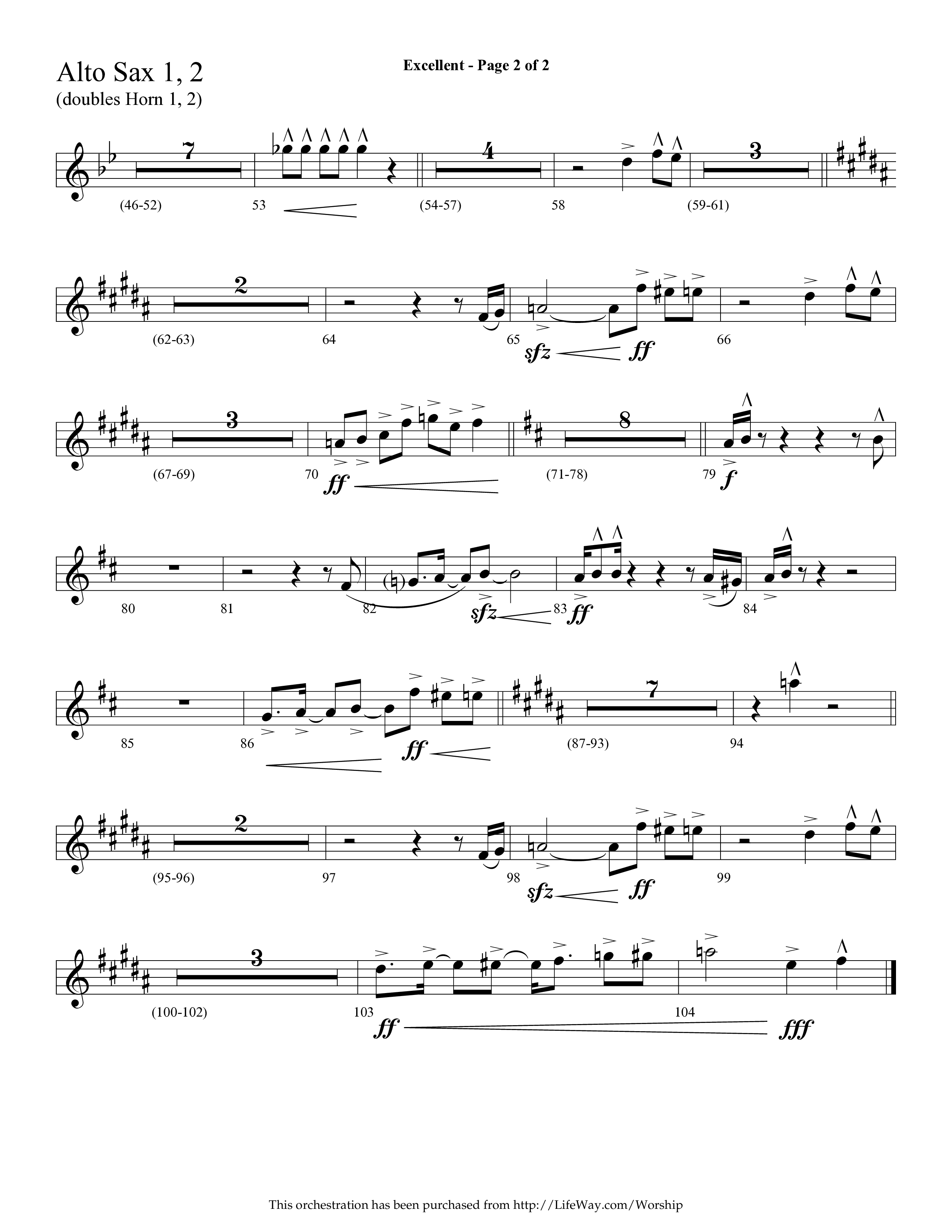 Excellent (Choral Anthem SATB) Alto Sax 1/2 (Lifeway Choral / Arr. Cliff Duren)