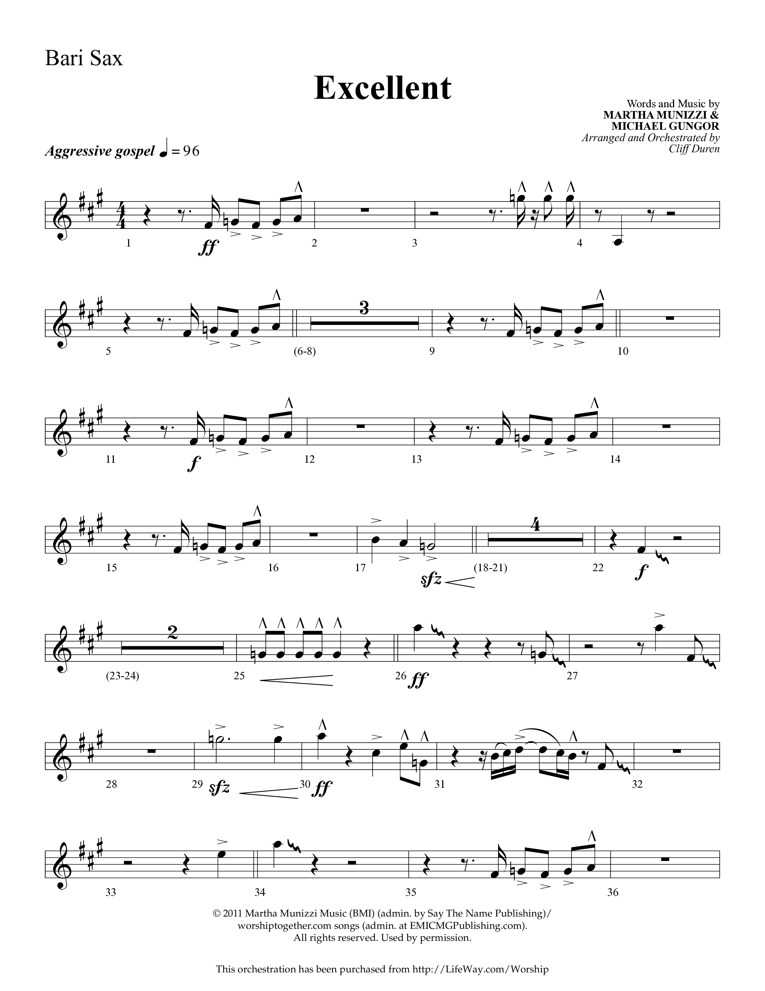 Excellent (Choral Anthem SATB) Bari Sax (Lifeway Choral / Arr. Cliff Duren)