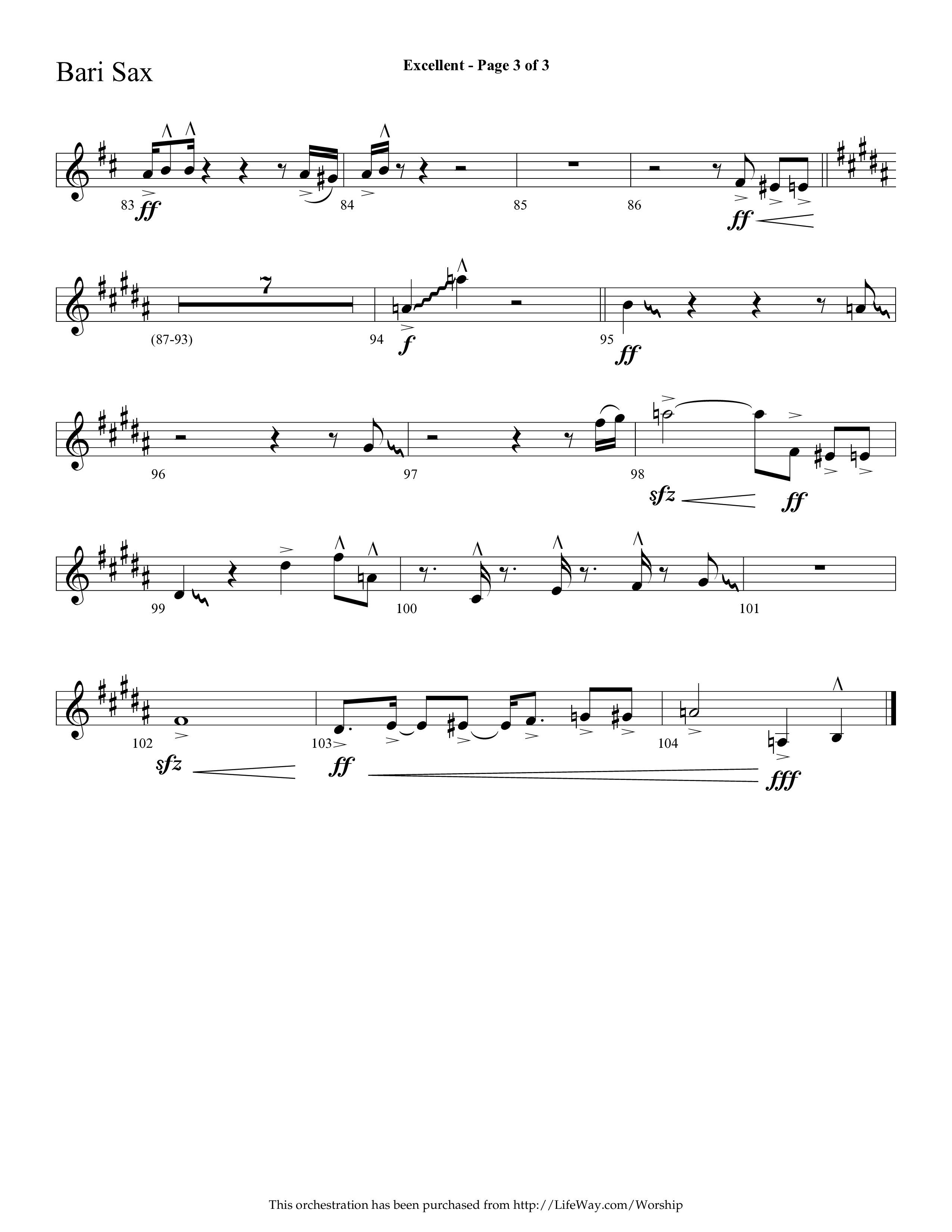 Excellent (Choral Anthem SATB) Bari Sax (Lifeway Choral / Arr. Cliff Duren)