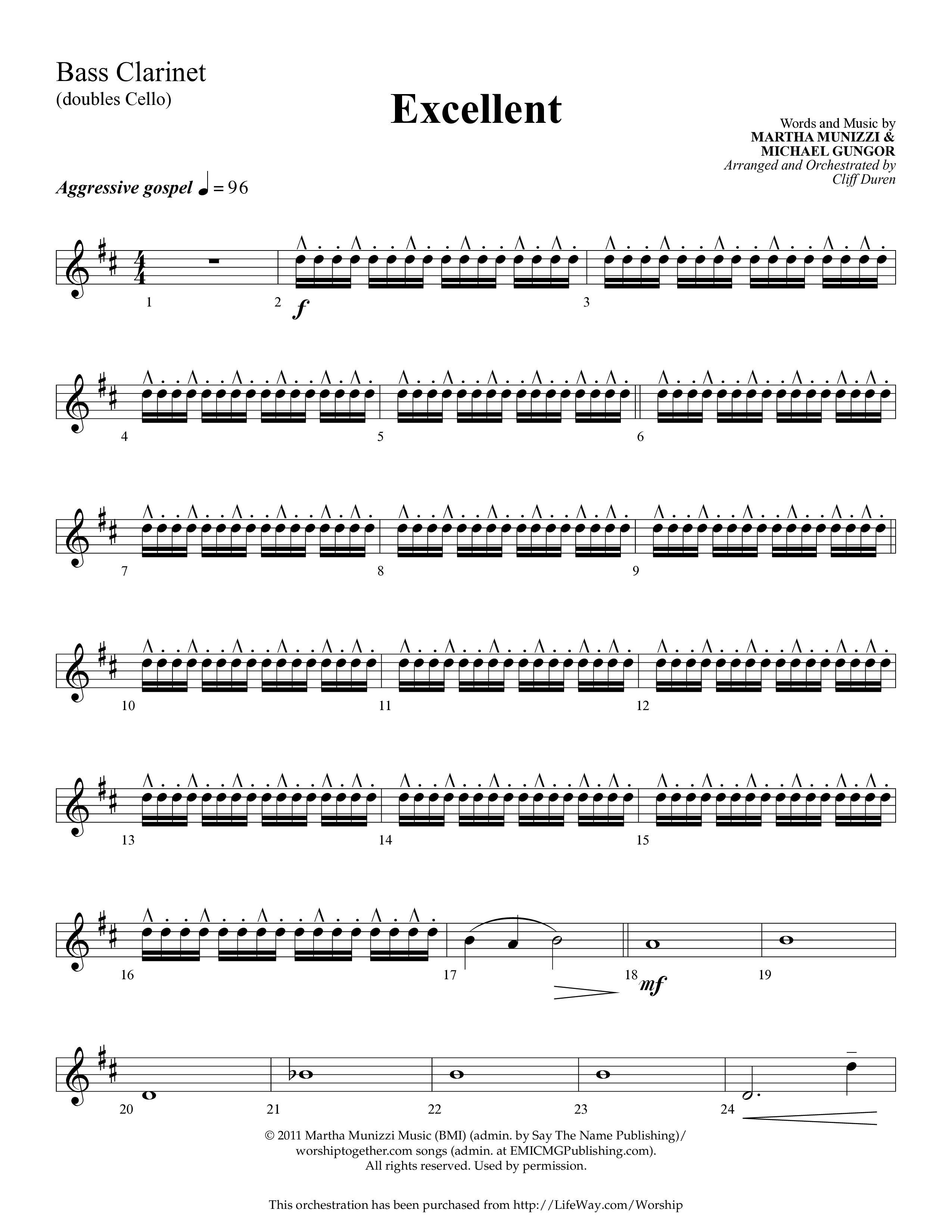 Excellent (Choral Anthem SATB) Bass Clarinet (Lifeway Choral / Arr. Cliff Duren)