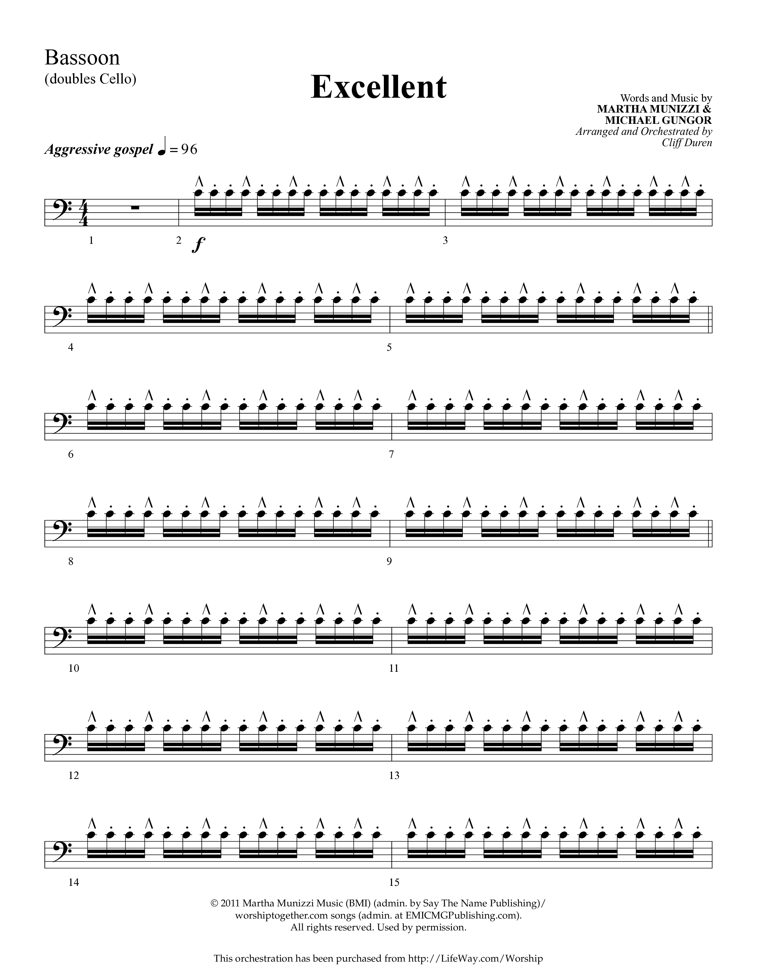 Excellent (Choral Anthem SATB) Bassoon (Lifeway Choral / Arr. Cliff Duren)