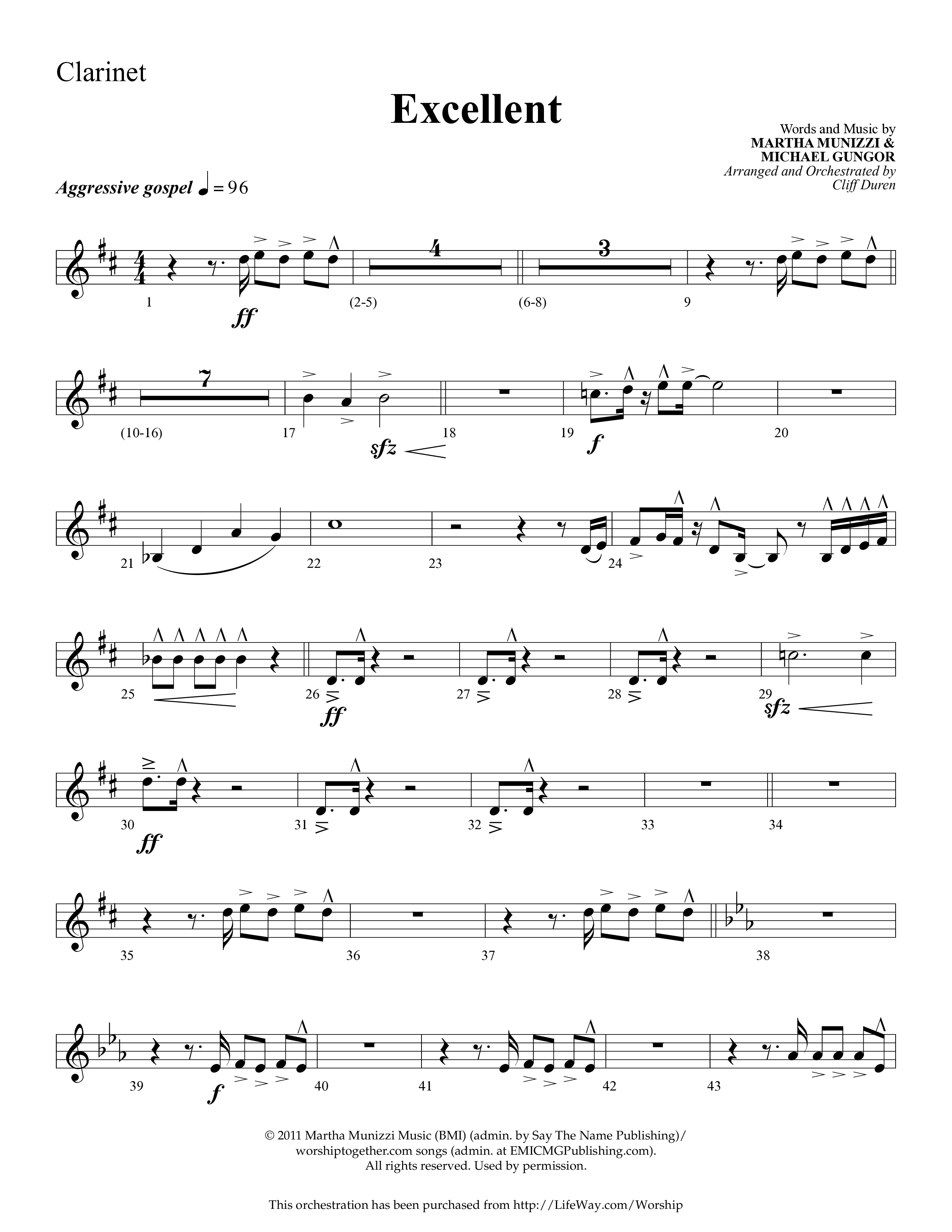 Excellent (Choral Anthem SATB) Clarinet 1/2 (Lifeway Choral / Arr. Cliff Duren)