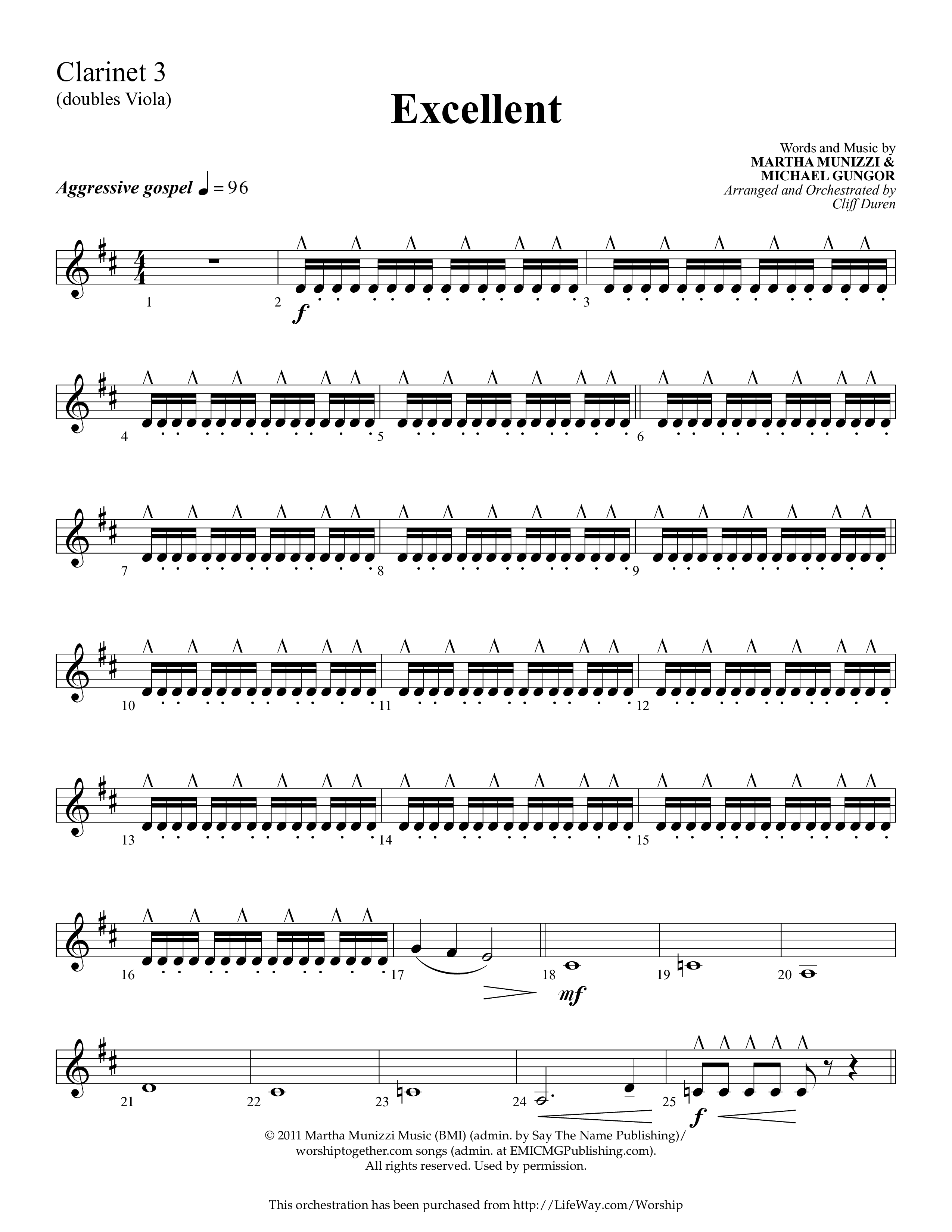 Excellent (Choral Anthem SATB) Clarinet 3 (Lifeway Choral / Arr. Cliff Duren)
