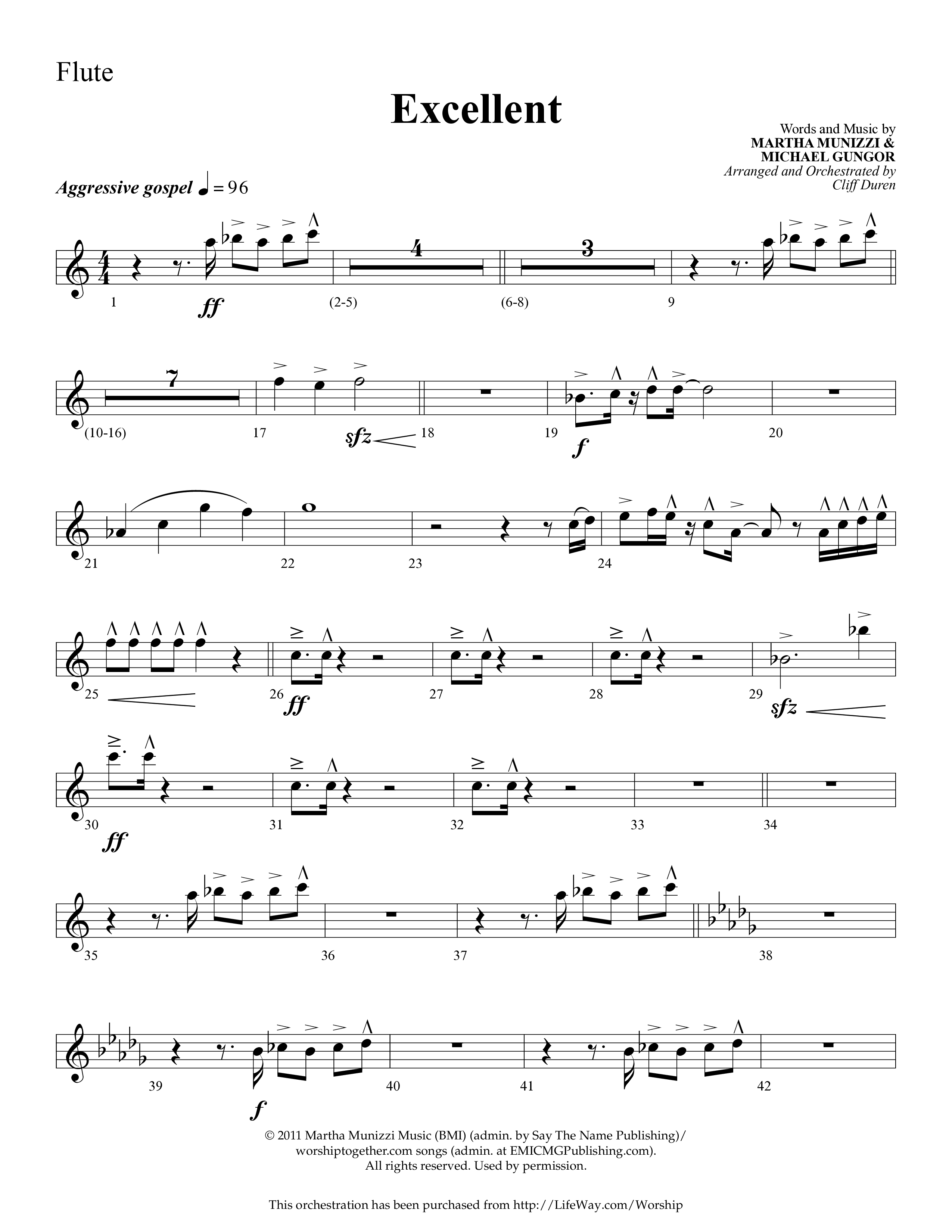 Excellent (Choral Anthem SATB) Flute (Lifeway Choral / Arr. Cliff Duren)