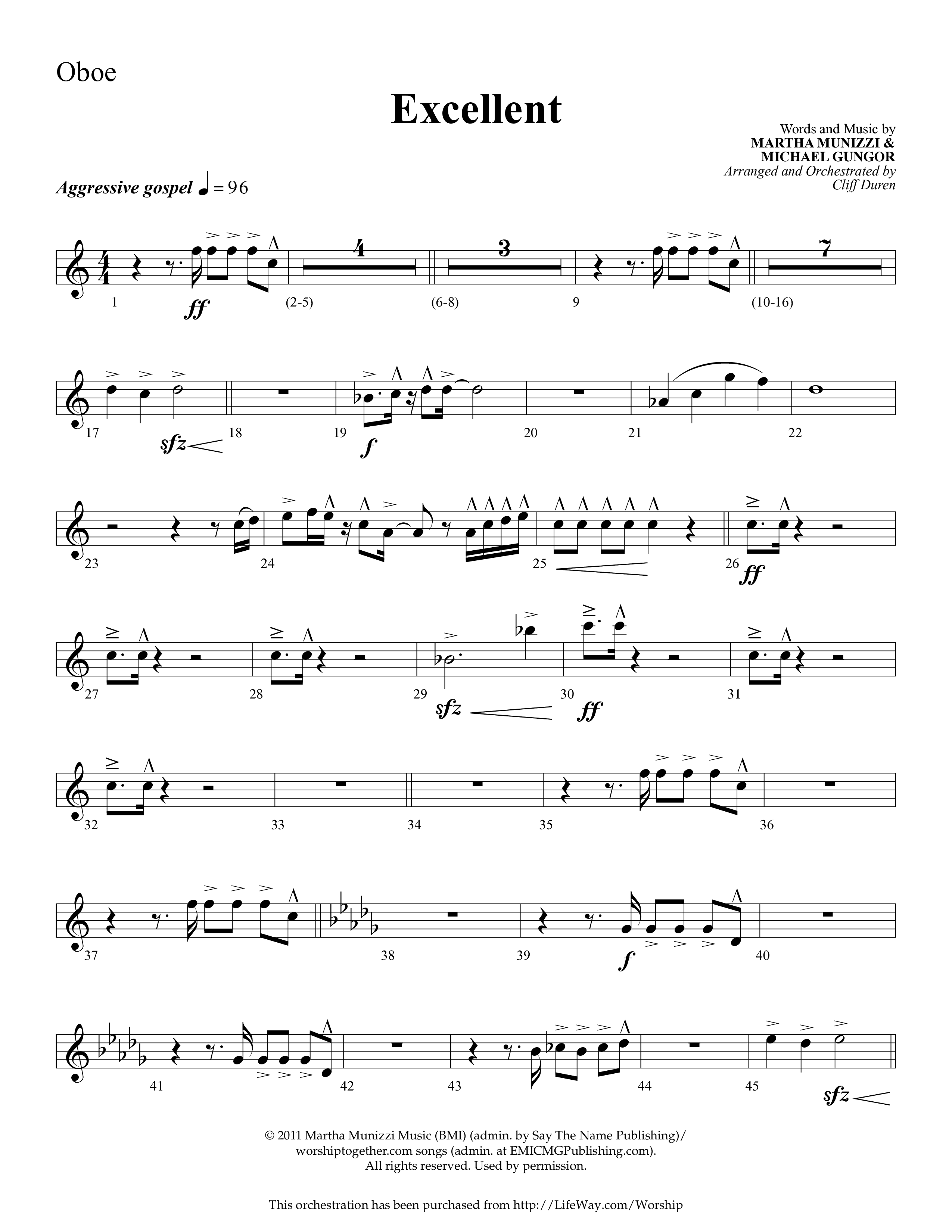 Excellent (Choral Anthem SATB) Oboe (Lifeway Choral / Arr. Cliff Duren)