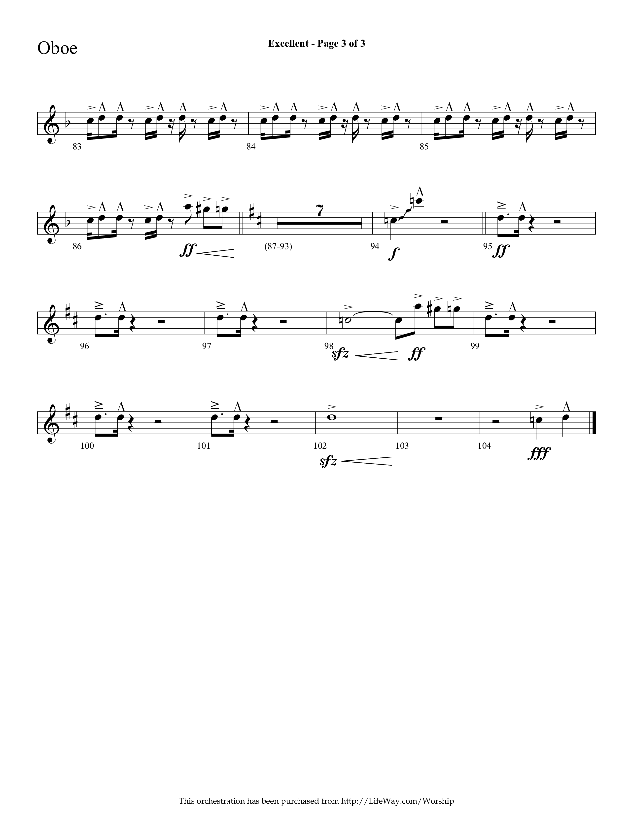 Excellent (Choral Anthem SATB) Oboe (Lifeway Choral / Arr. Cliff Duren)