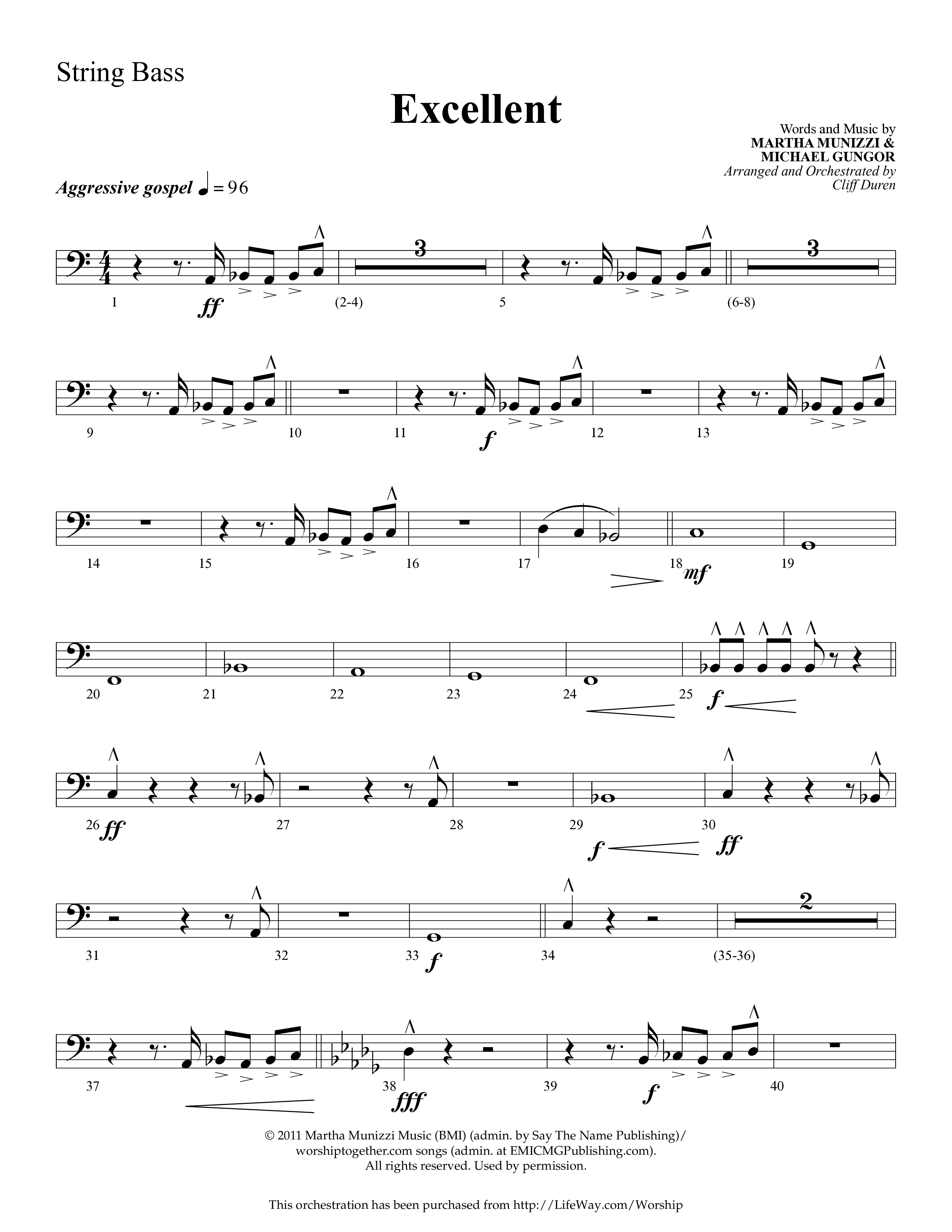 Excellent (Choral Anthem SATB) String Bass (Lifeway Choral / Arr. Cliff Duren)