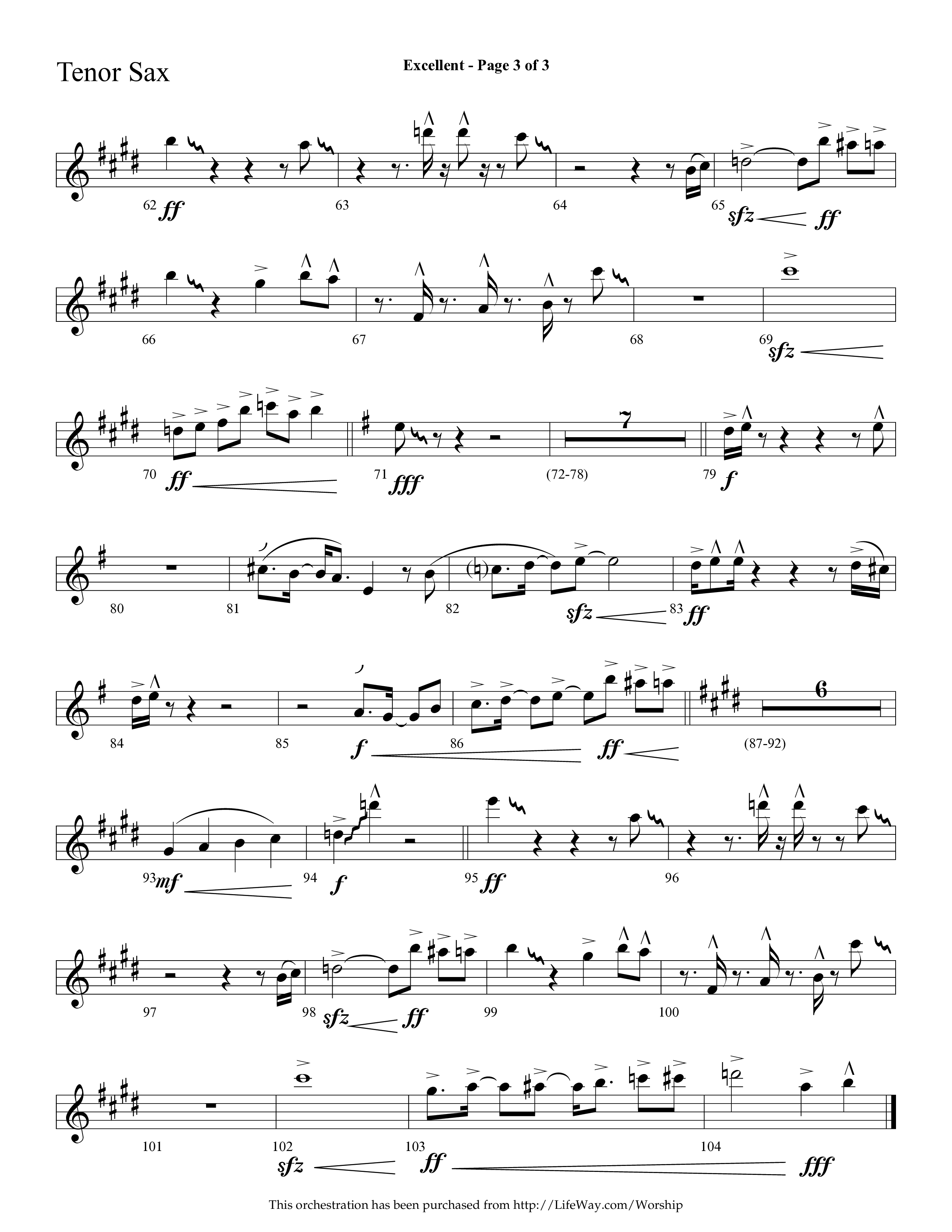 Excellent (Choral Anthem SATB) Tenor Sax 1 (Lifeway Choral / Arr. Cliff Duren)