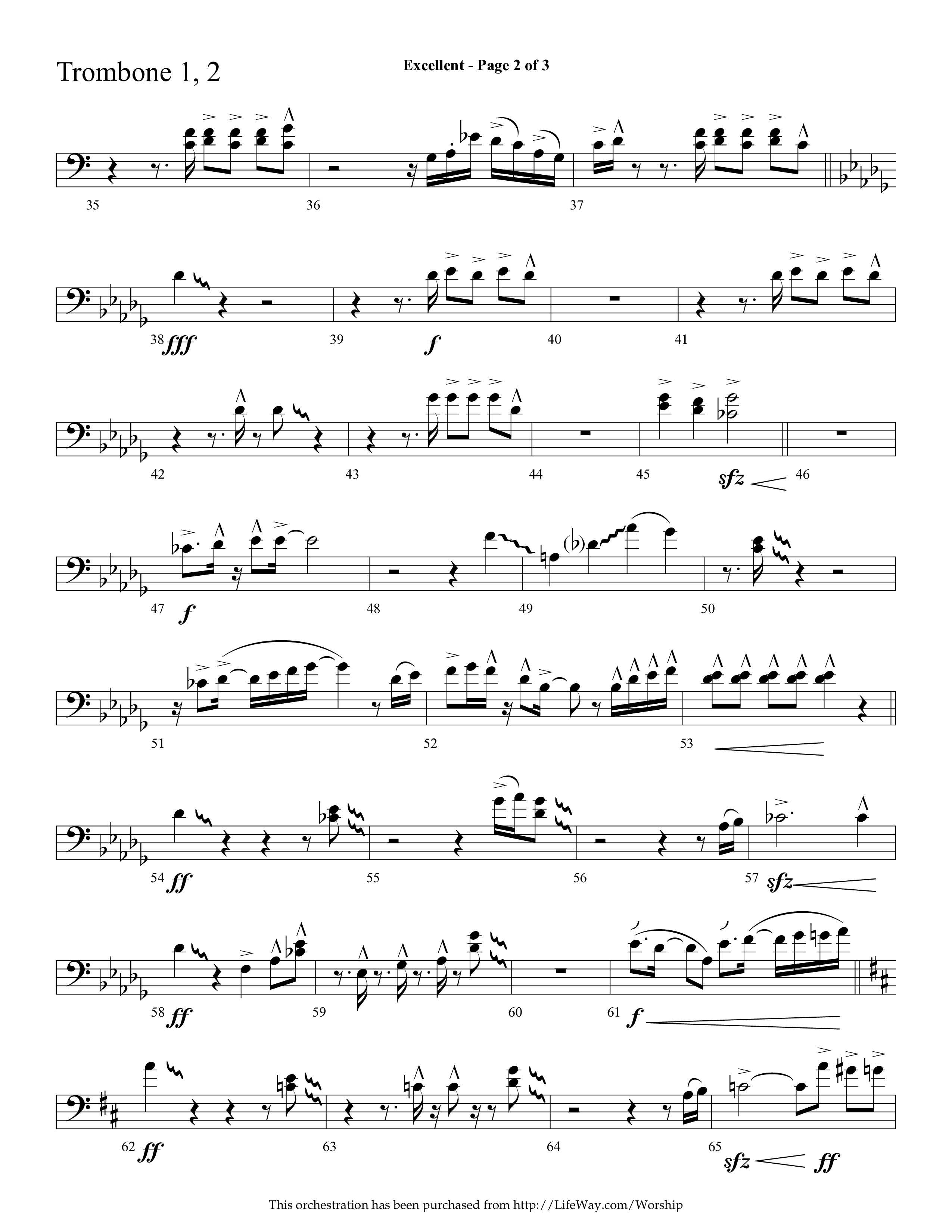 Excellent (Choral Anthem SATB) Trombone 1/2 (Lifeway Choral / Arr. Cliff Duren)