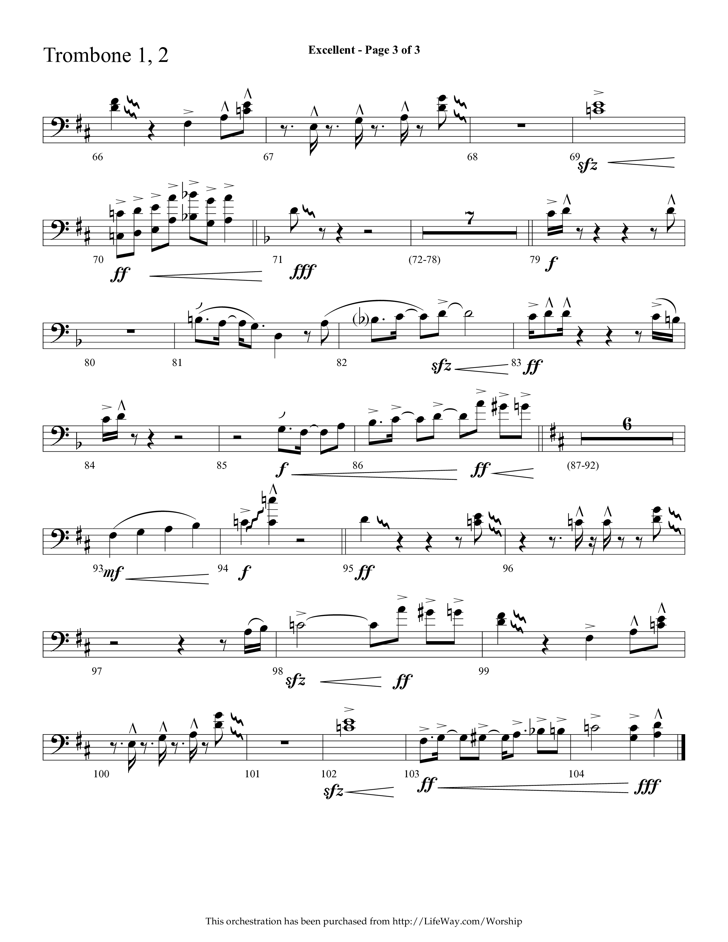 Excellent (Choral Anthem SATB) Trombone 1/2 (Lifeway Choral / Arr. Cliff Duren)