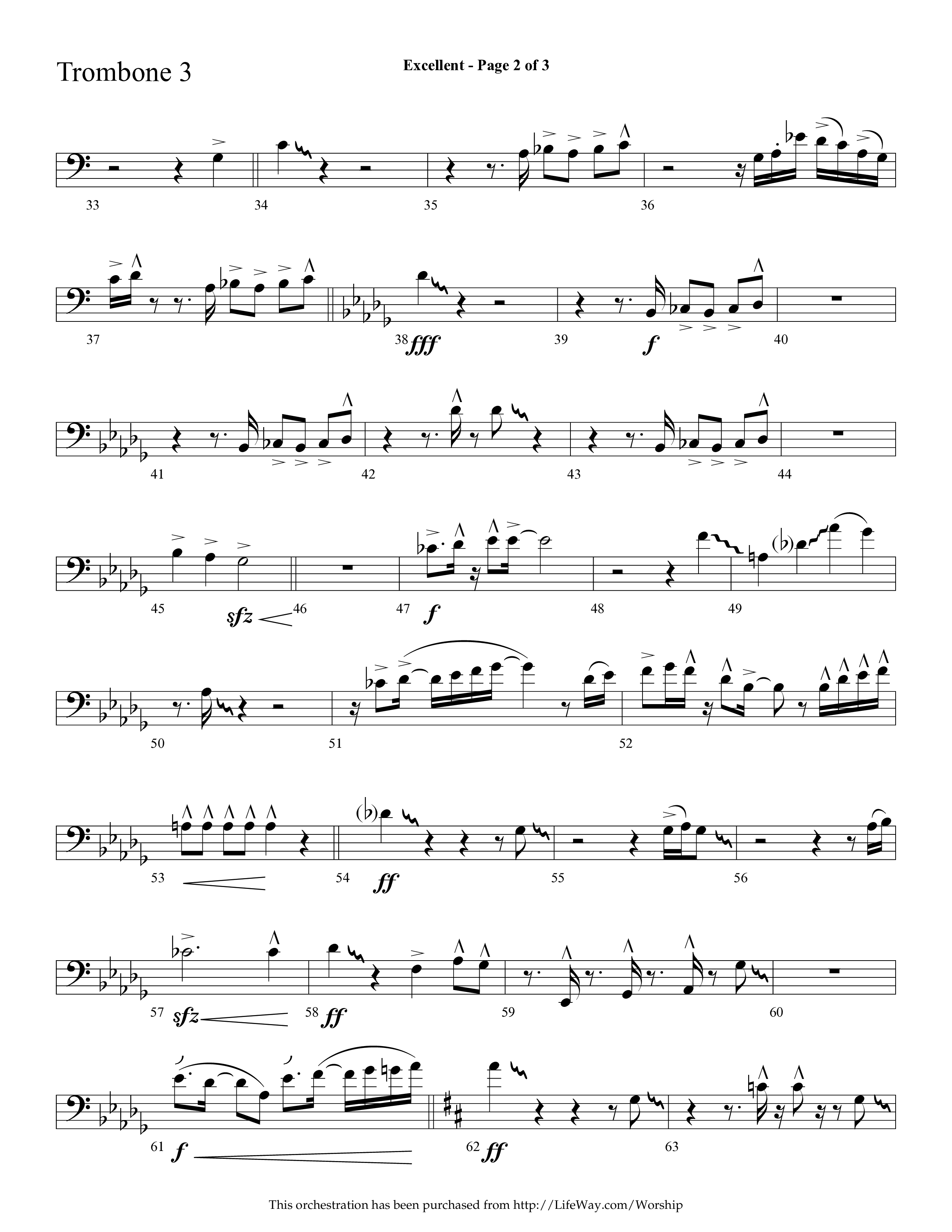 Excellent (Choral Anthem SATB) Trombone 3 (Lifeway Choral / Arr. Cliff Duren)