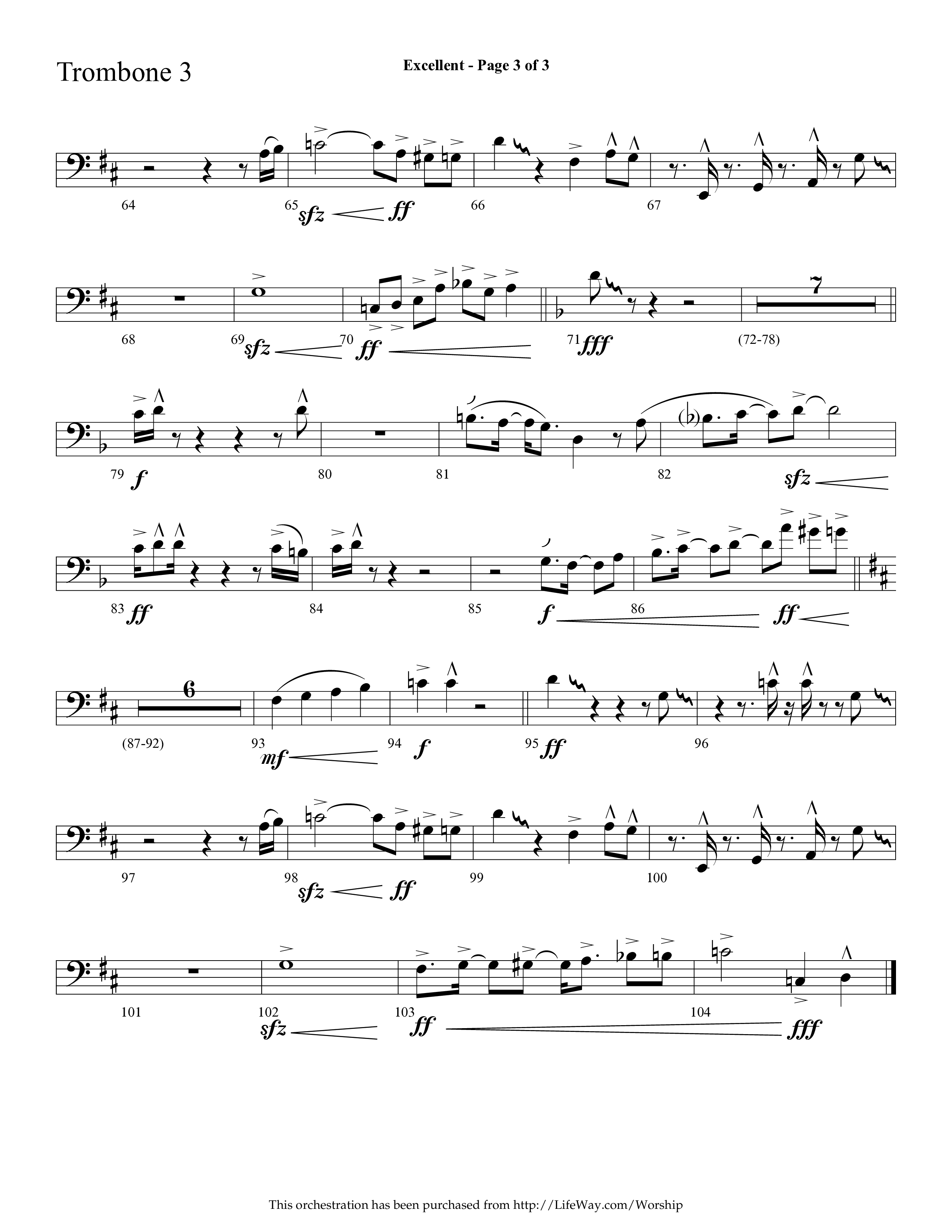 Excellent (Choral Anthem SATB) Trombone 3 (Lifeway Choral / Arr. Cliff Duren)