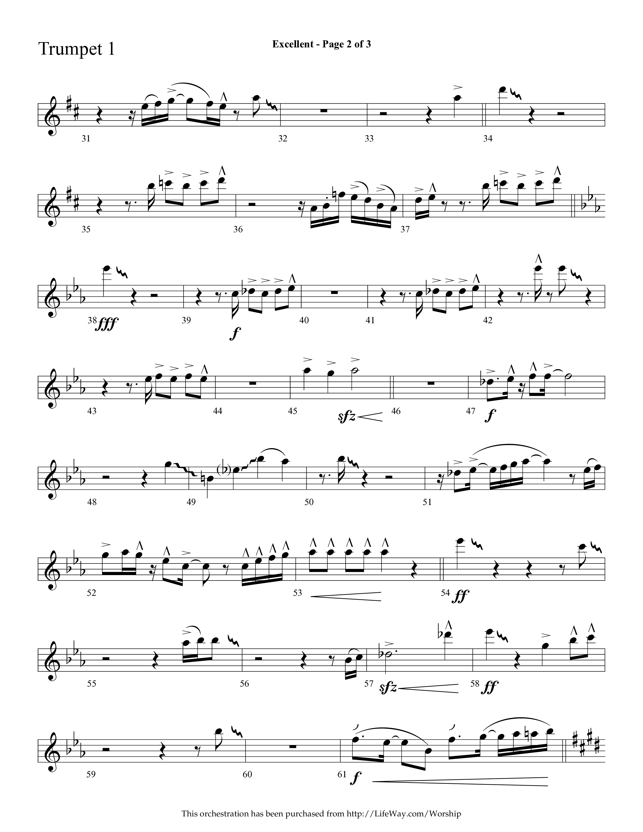Excellent (Choral Anthem SATB) Trumpet 1 (Lifeway Choral / Arr. Cliff Duren)
