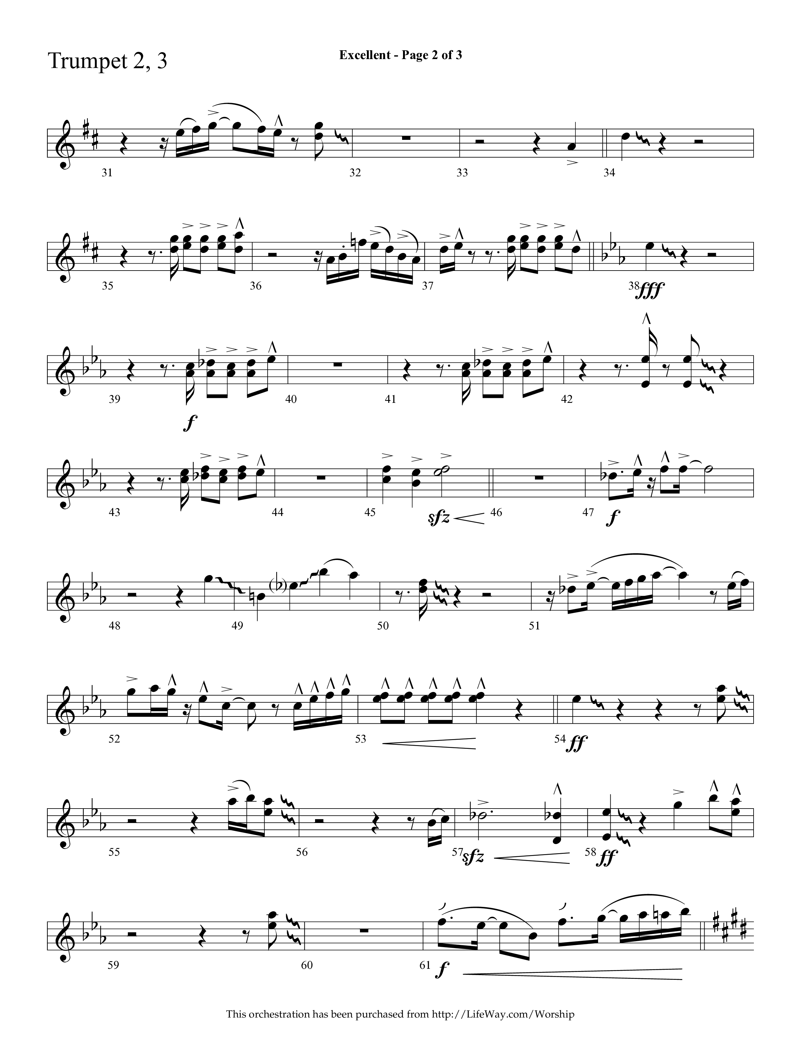 Excellent (Choral Anthem SATB) Trumpet 2/3 (Lifeway Choral / Arr. Cliff Duren)