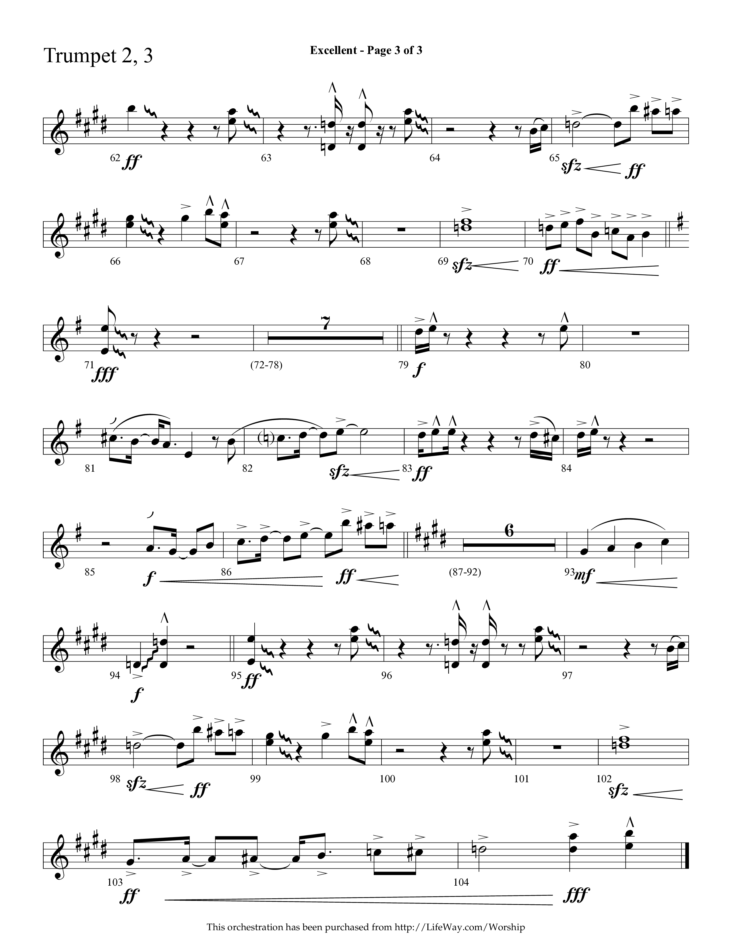 Excellent (Choral Anthem SATB) Trumpet 2/3 (Lifeway Choral / Arr. Cliff Duren)