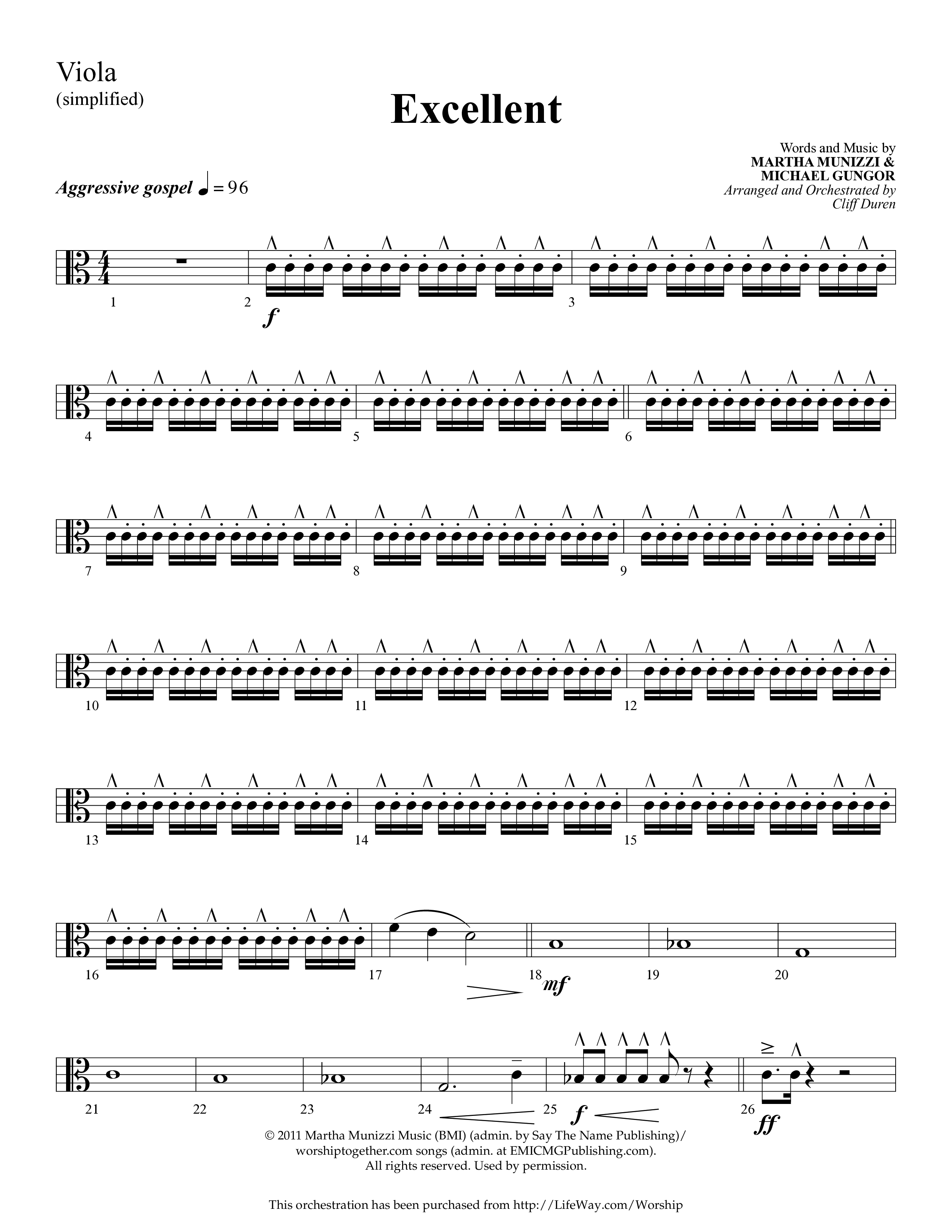 Excellent (Choral Anthem SATB) Viola (Lifeway Choral / Arr. Cliff Duren)