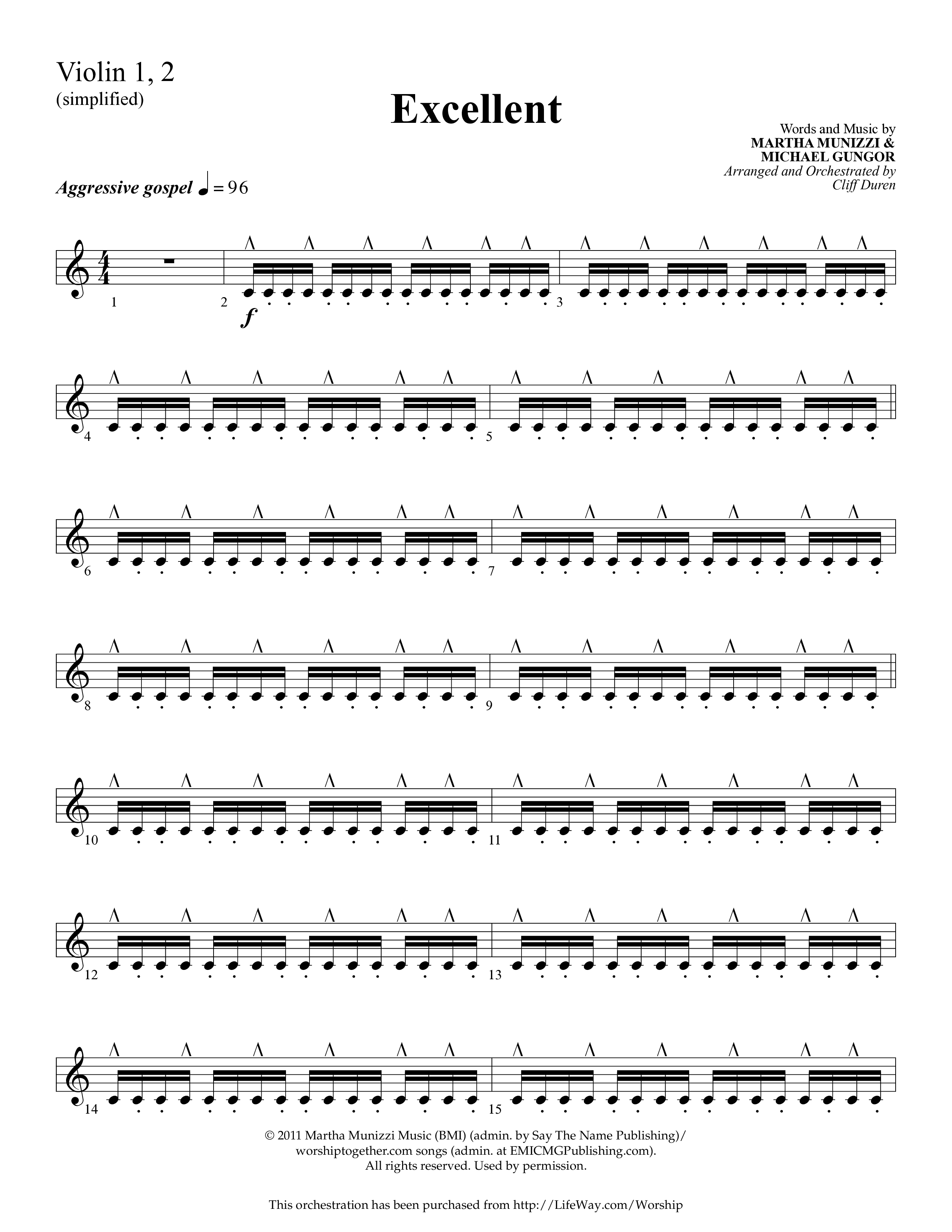 Excellent (Choral Anthem SATB) Violin 1/2 (Lifeway Choral / Arr. Cliff Duren)