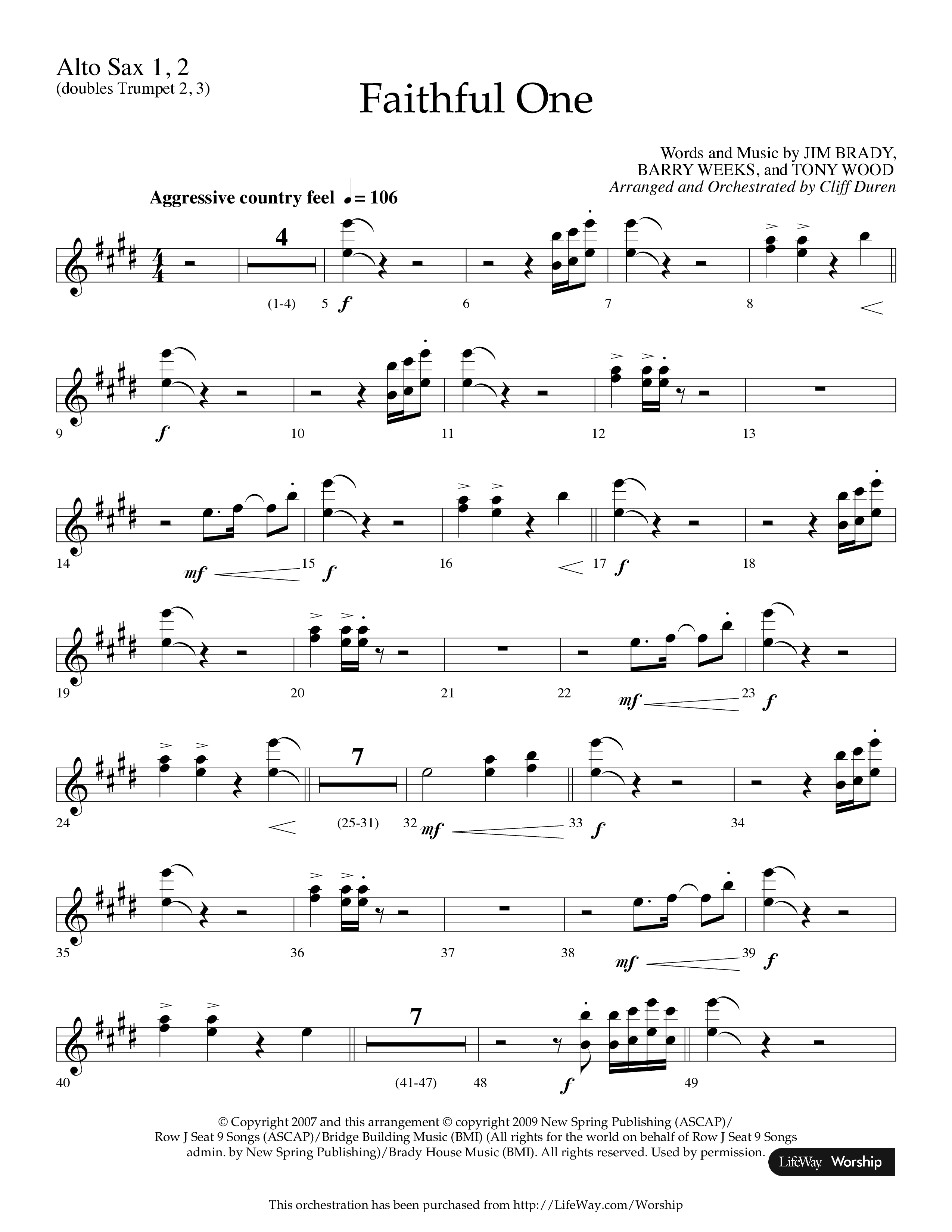 Faithful One (Choral Anthem SATB) Alto Sax 1/2 (Lifeway Choral / Arr. Cliff Duren)