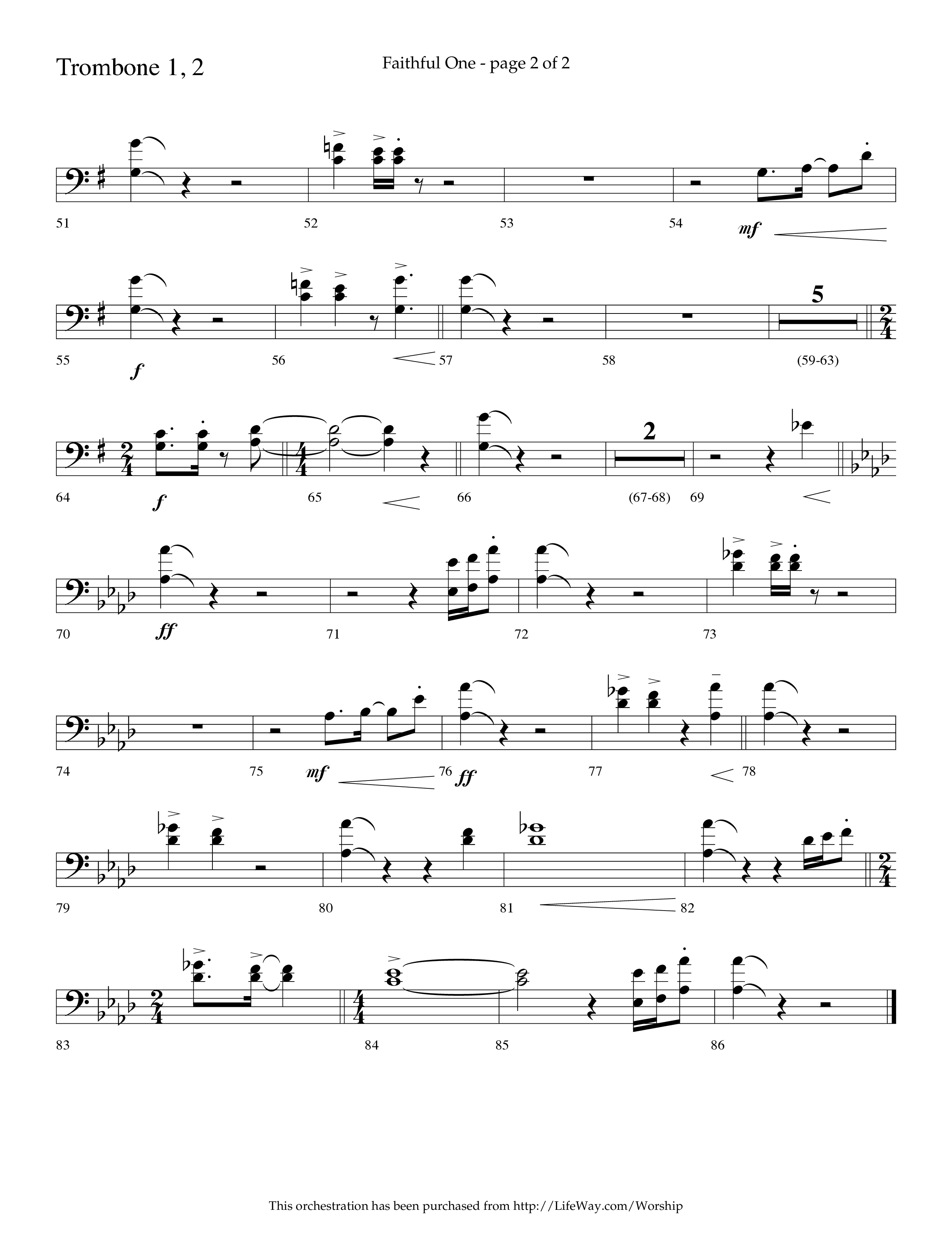 Faithful One (Choral Anthem SATB) Trombone 1/2 (Lifeway Choral / Arr. Cliff Duren)