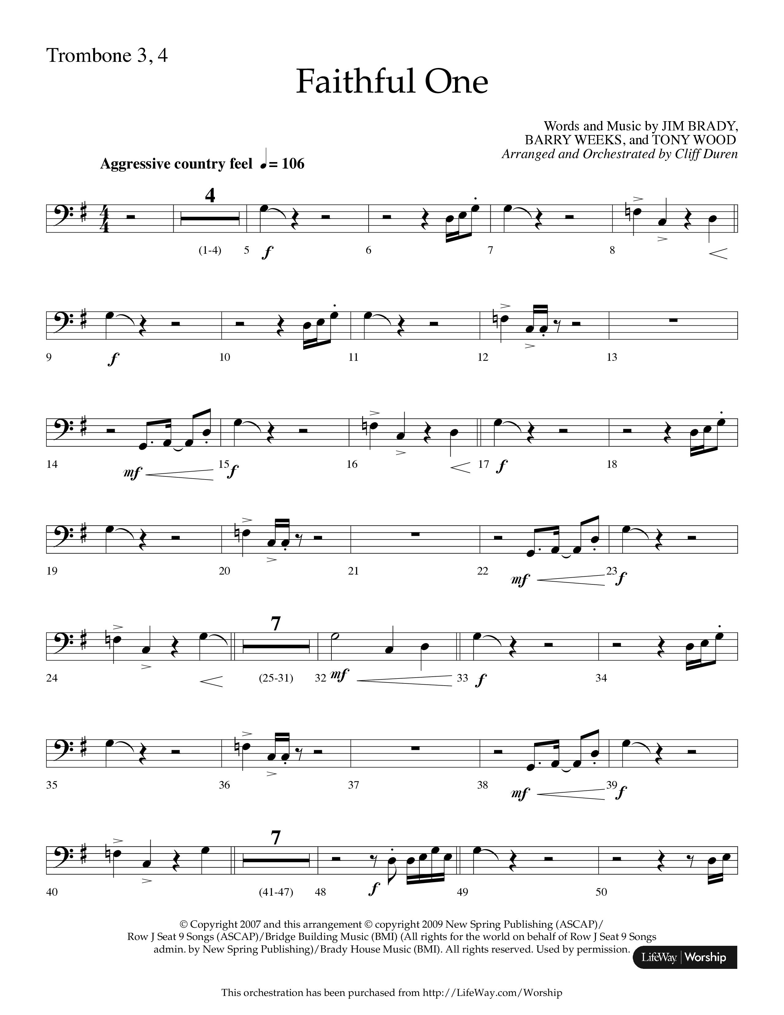 Faithful One (Choral Anthem SATB) Trombone 3/4 (Lifeway Choral / Arr. Cliff Duren)