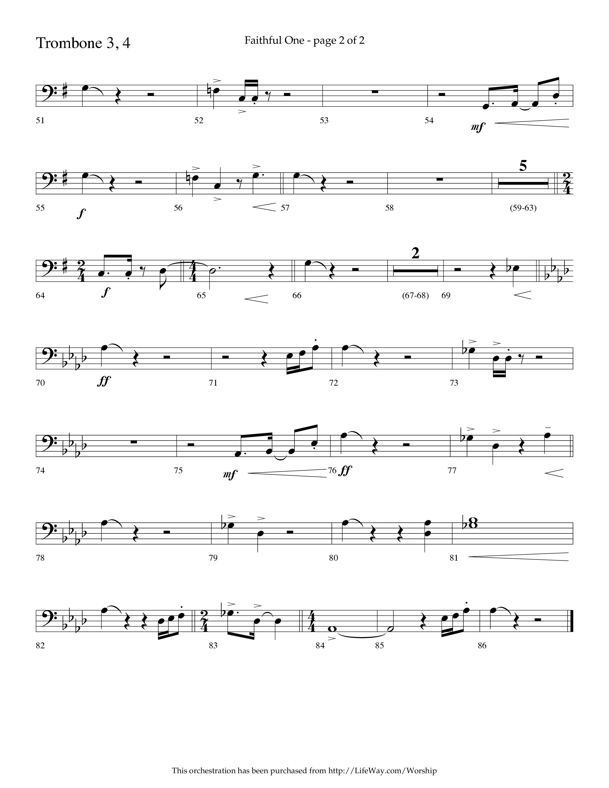 Faithful One (Choral Anthem SATB) Trombone 3/4 (Lifeway Choral / Arr. Cliff Duren)
