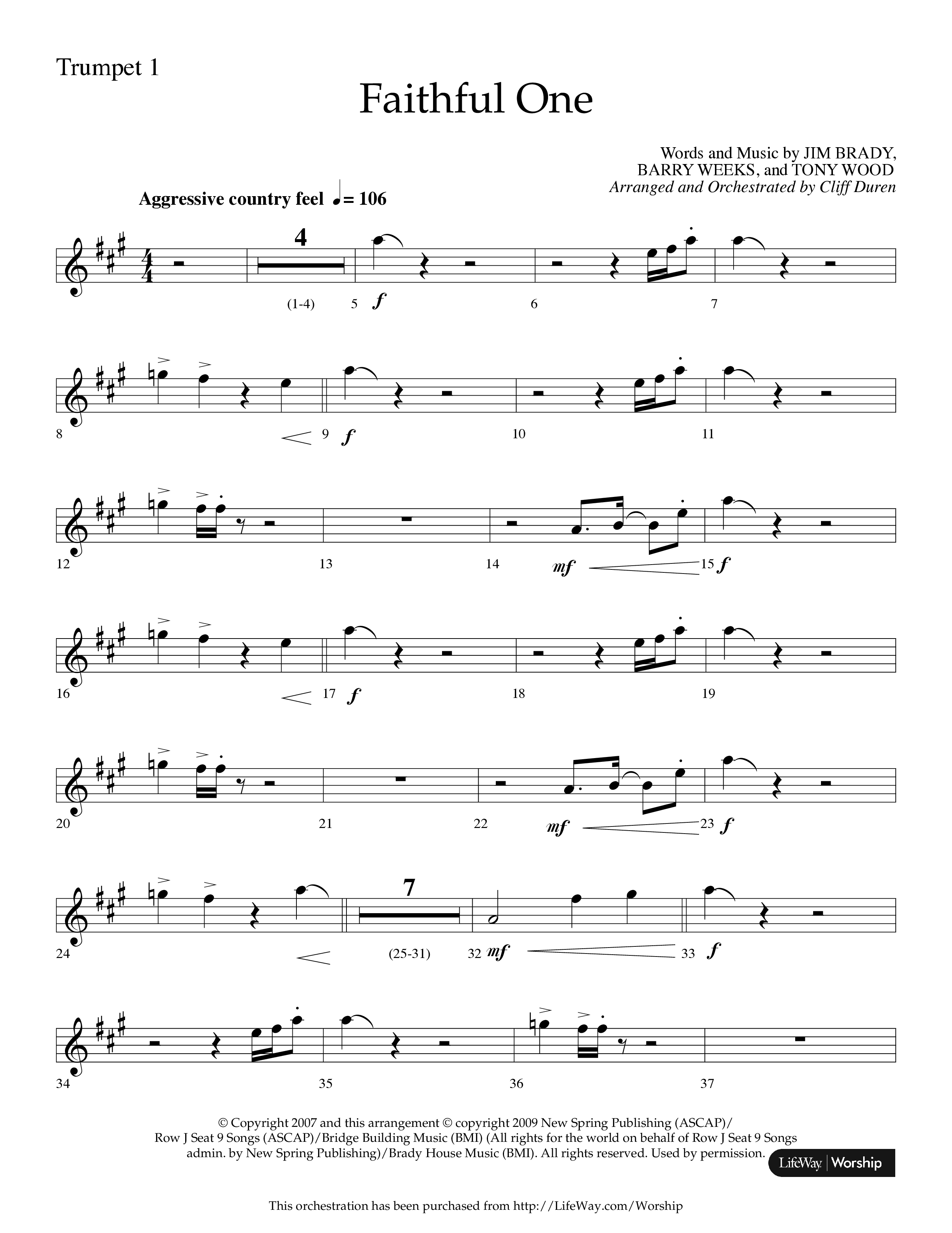 Faithful One (Choral Anthem SATB) Trumpet 1 (Lifeway Choral / Arr. Cliff Duren)