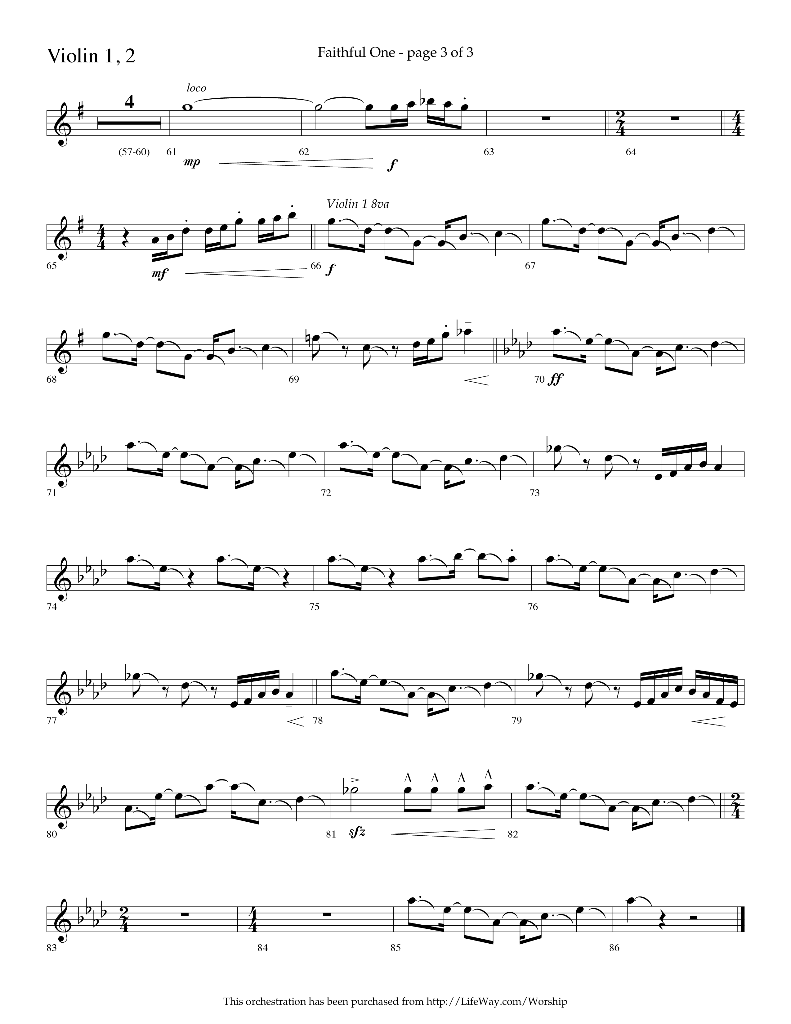 Faithful One (Choral Anthem SATB) Violin 1/2 (Lifeway Choral / Arr. Cliff Duren)