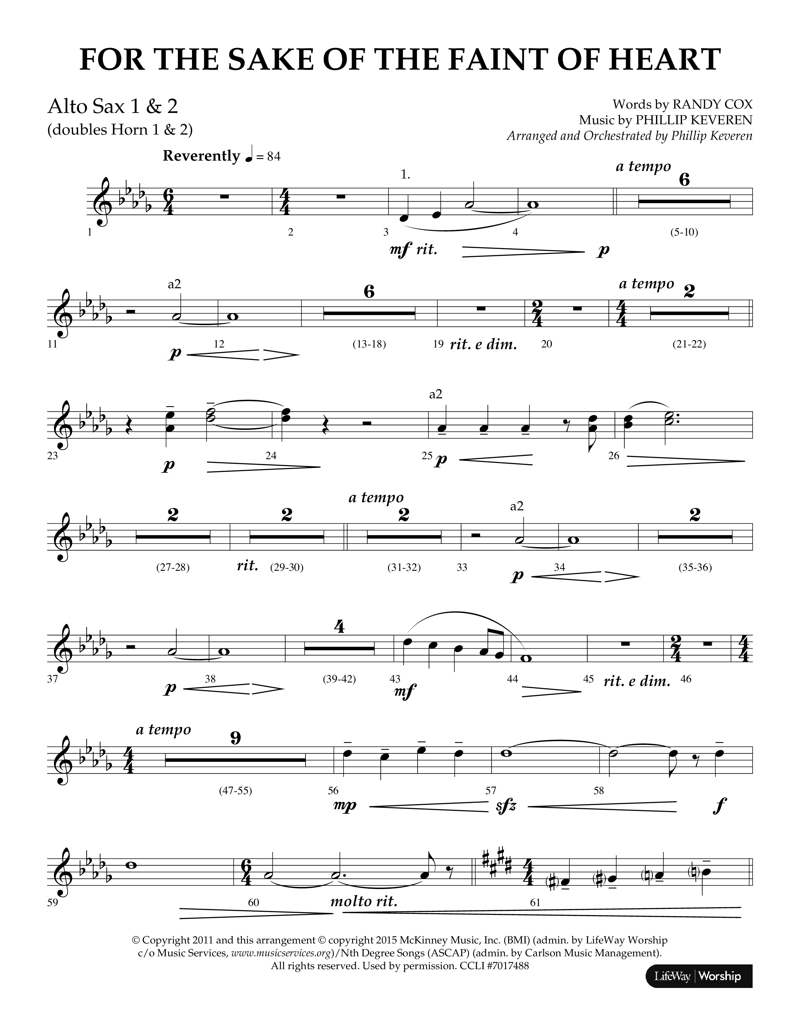 For The Sake Of The Faint Of Heart (Choral Anthem SATB) Alto Sax 1/2 (Lifeway Choral / Arr. Phillip Keveren)