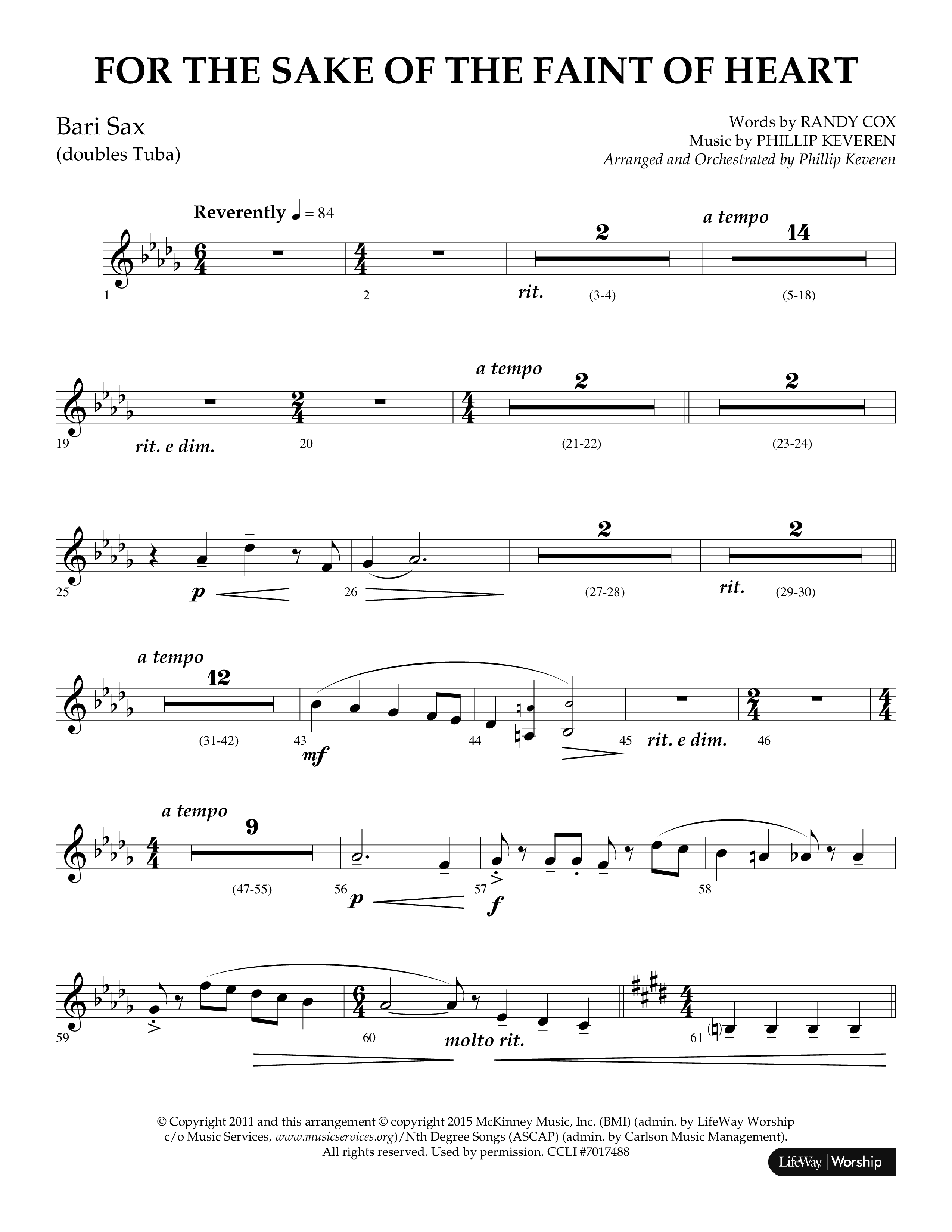 For The Sake Of The Faint Of Heart (Choral Anthem SATB) Bari Sax (Lifeway Choral / Arr. Phillip Keveren)