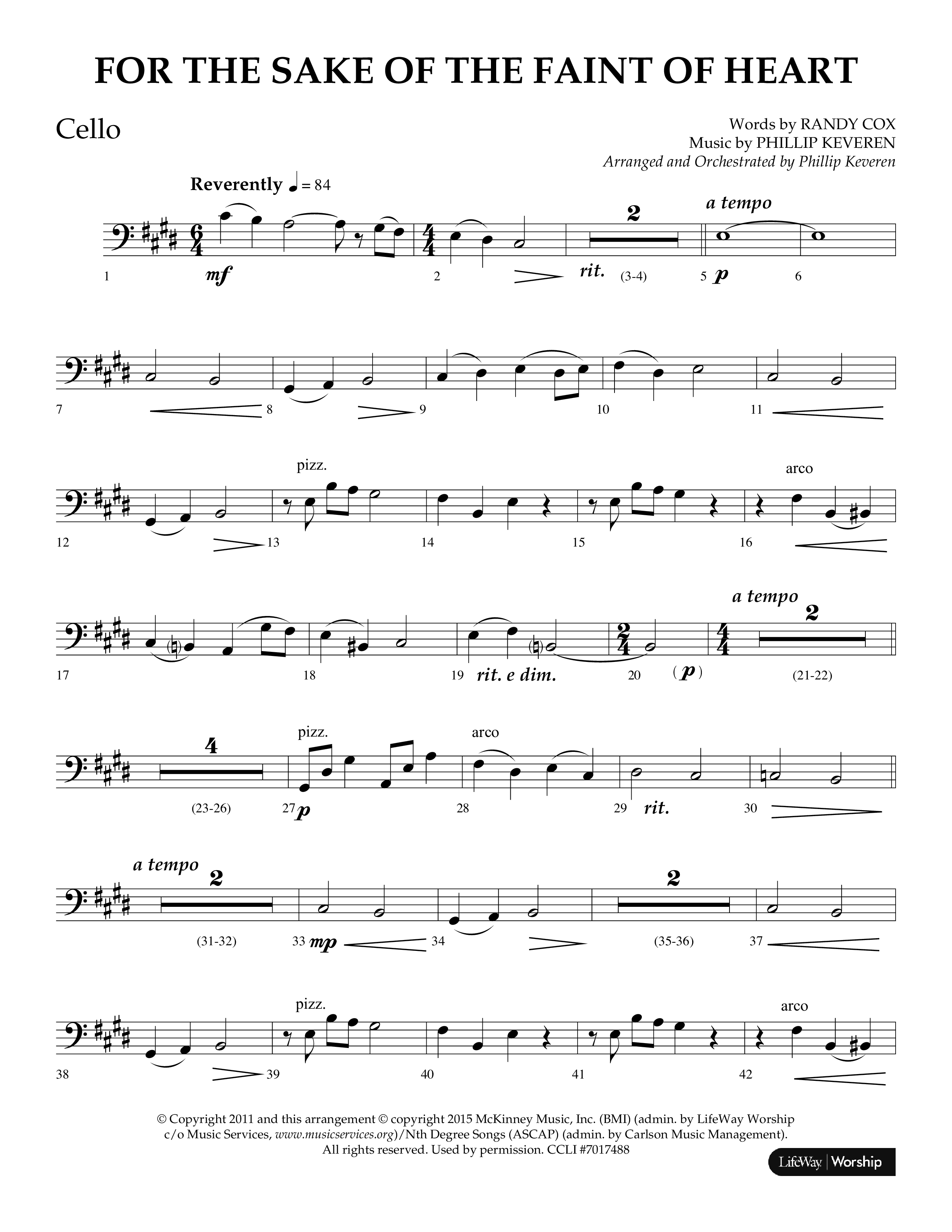 For The Sake Of The Faint Of Heart (Choral Anthem SATB) Cello (Lifeway Choral / Arr. Phillip Keveren)