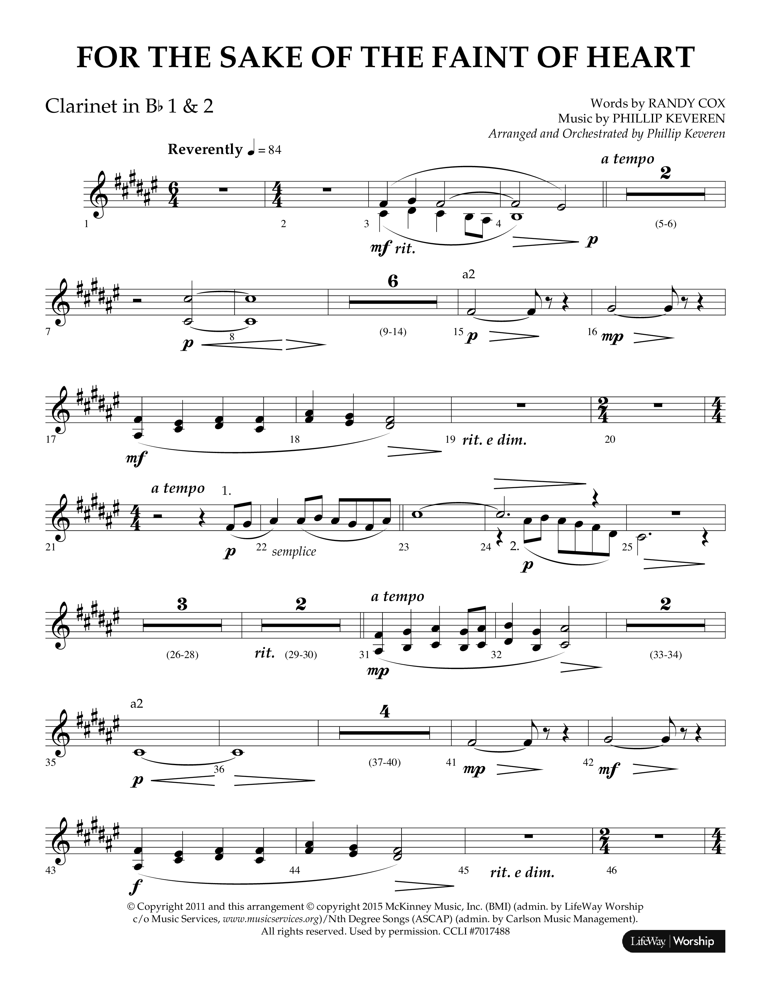 For The Sake Of The Faint Of Heart (Choral Anthem SATB) Clarinet 1/2 (Lifeway Choral / Arr. Phillip Keveren)