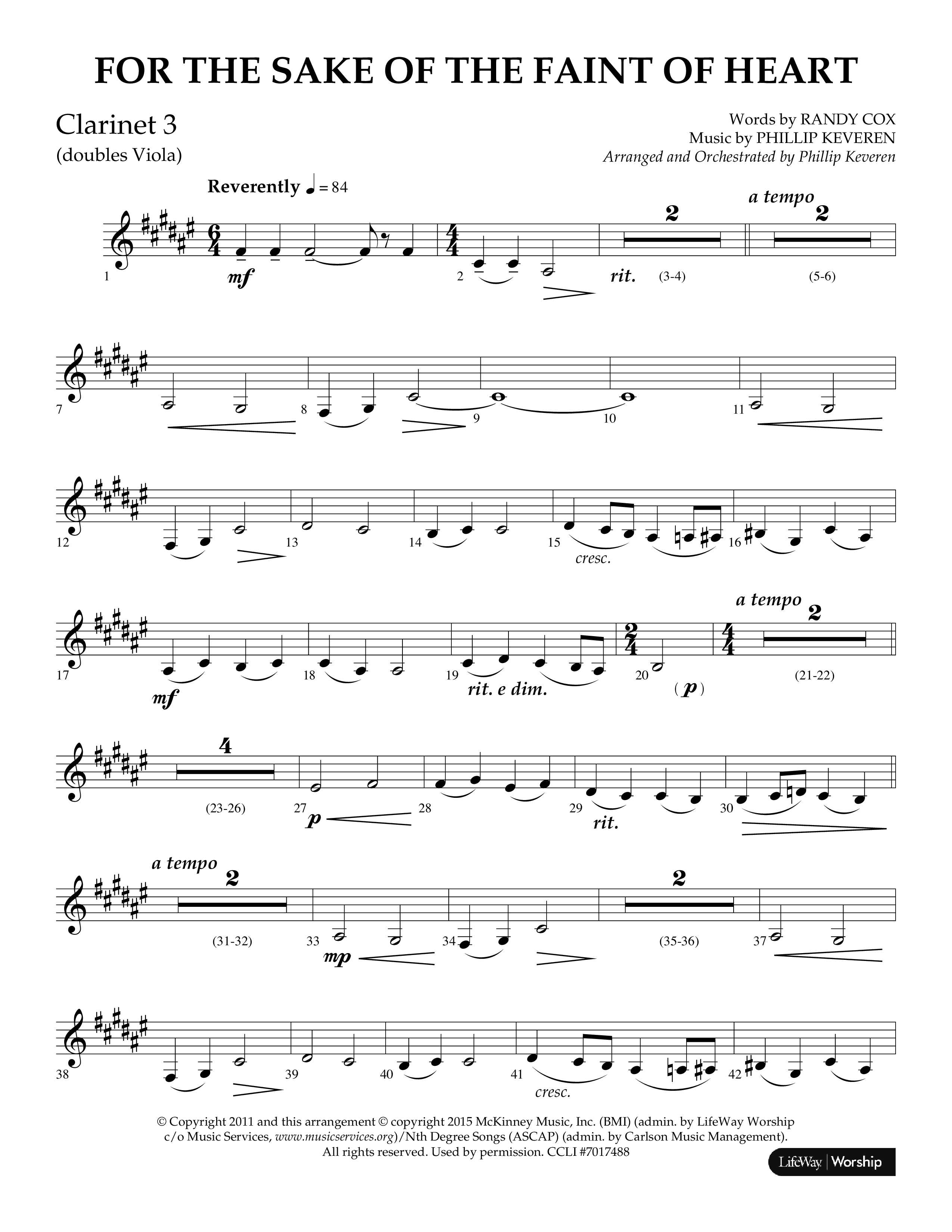 For The Sake Of The Faint Of Heart (Choral Anthem SATB) Clarinet 3 (Lifeway Choral / Arr. Phillip Keveren)