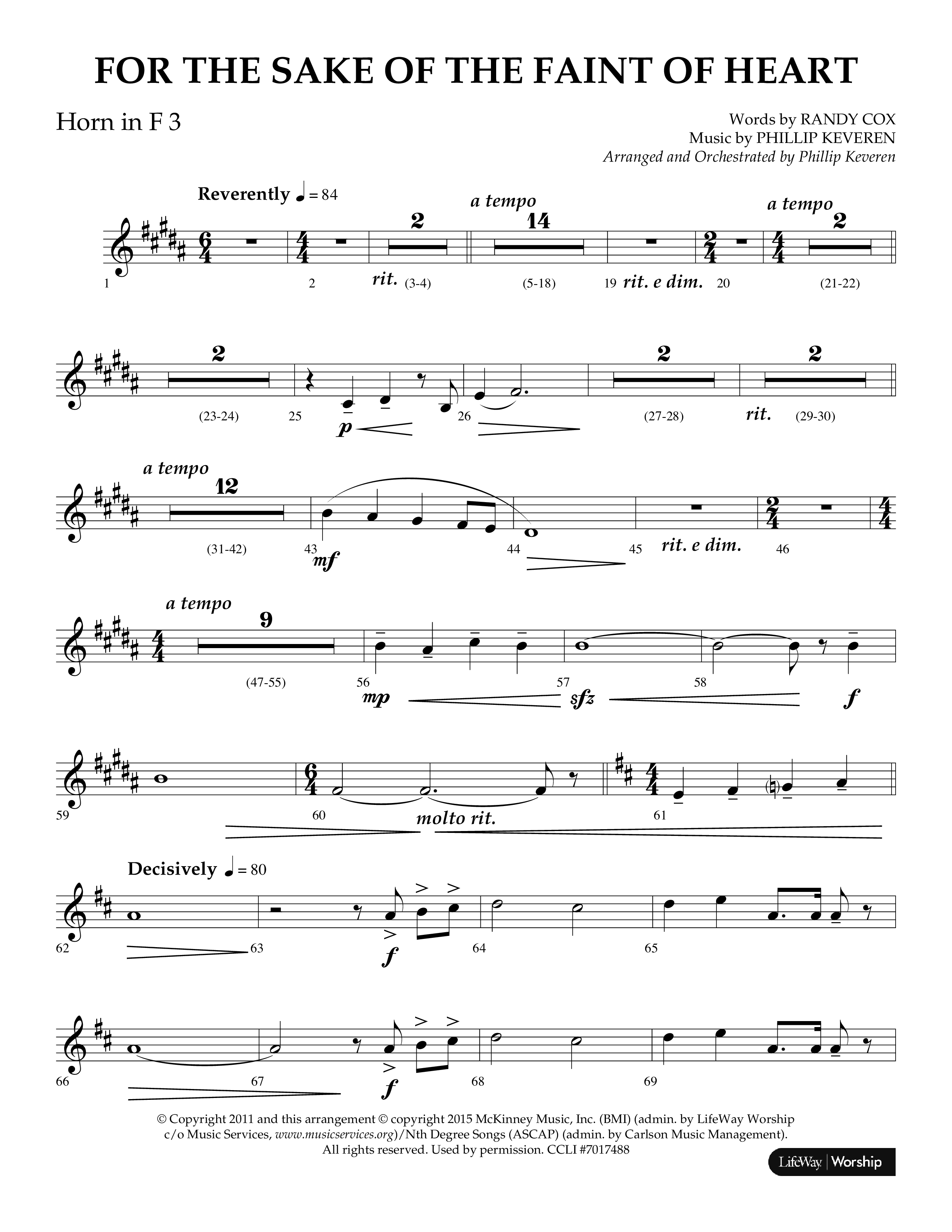 For The Sake Of The Faint Of Heart (Choral Anthem SATB) French Horn 3 (Lifeway Choral / Arr. Phillip Keveren)