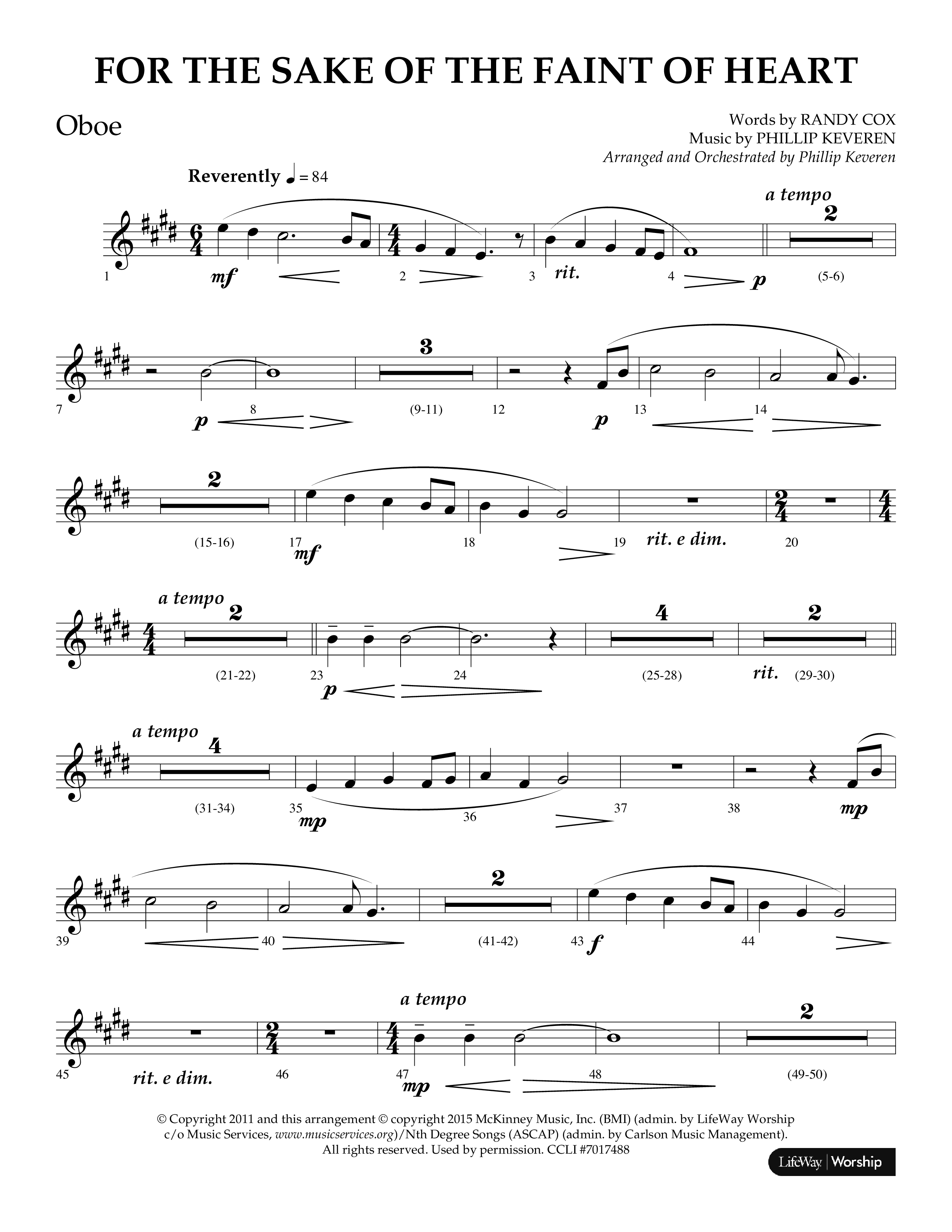 For The Sake Of The Faint Of Heart (Choral Anthem SATB) Oboe (Lifeway Choral / Arr. Phillip Keveren)