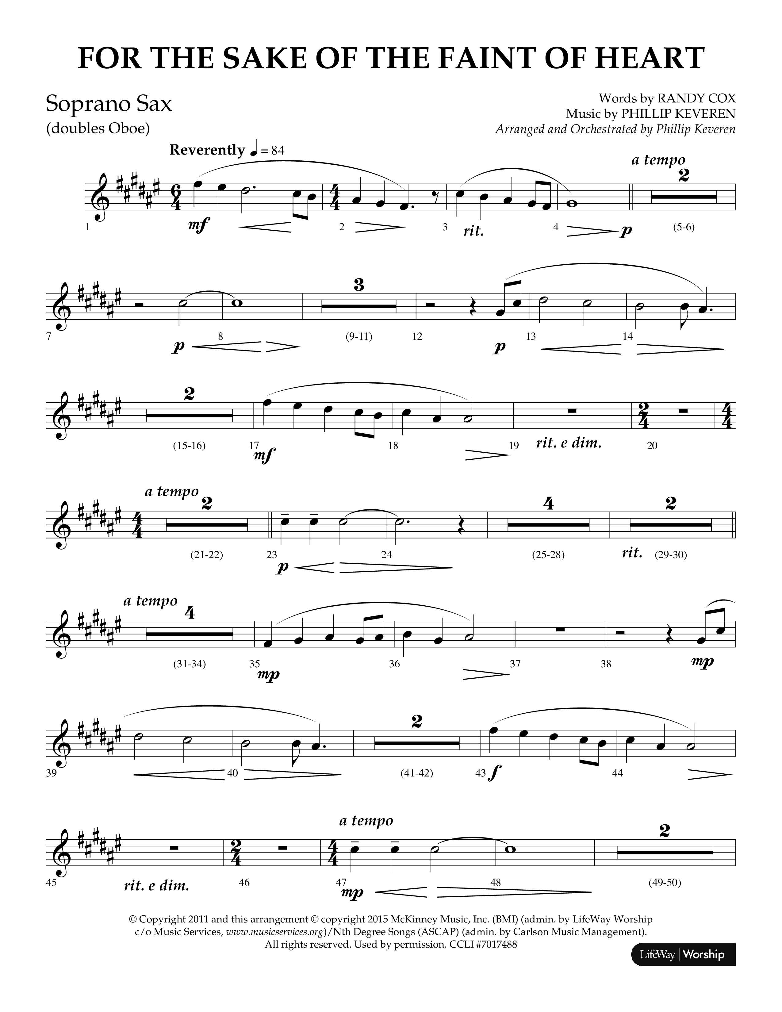 For The Sake Of The Faint Of Heart (Choral Anthem SATB) Soprano Sax (Lifeway Choral / Arr. Phillip Keveren)