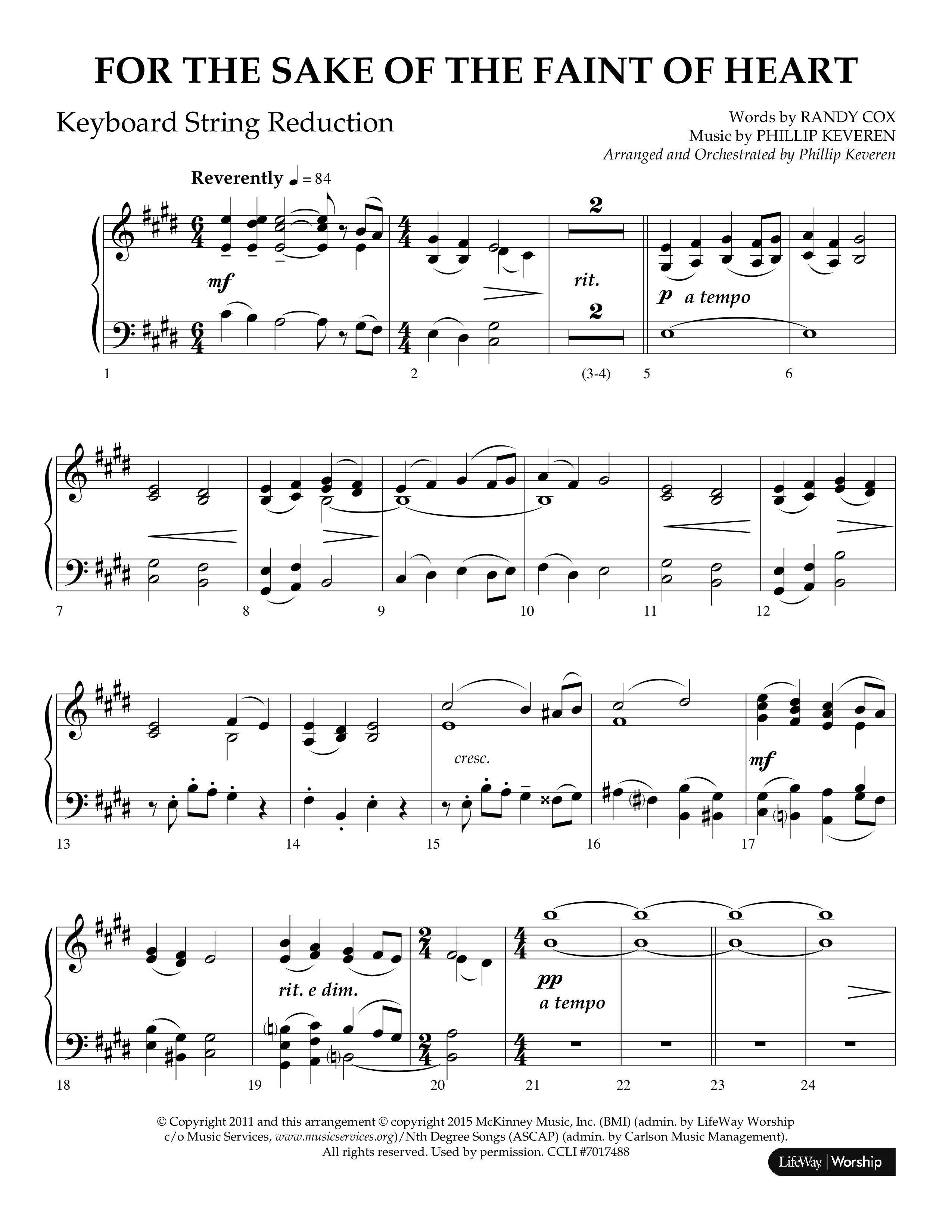 For The Sake Of The Faint Of Heart (Choral Anthem SATB) String Reduction (Lifeway Choral / Arr. Phillip Keveren)