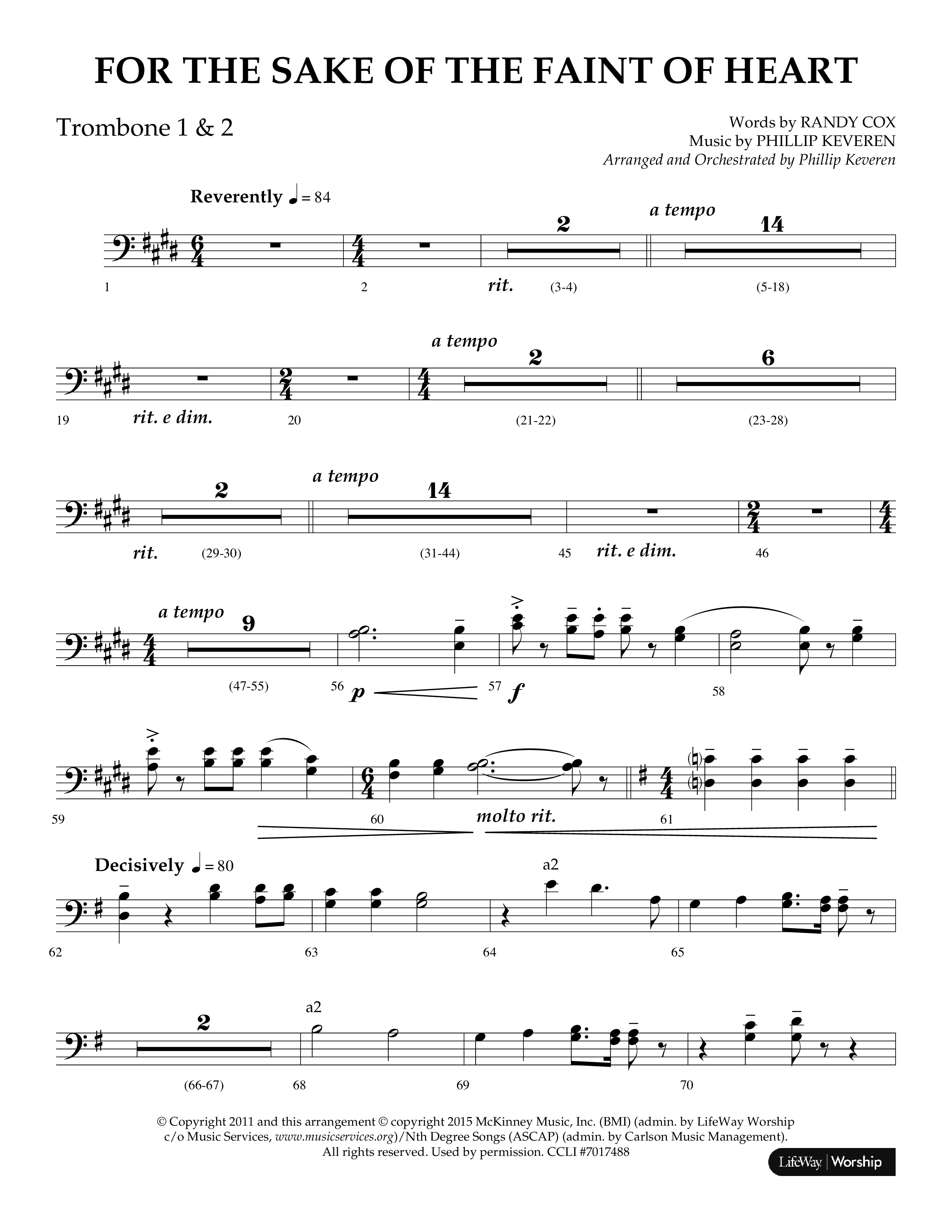 For The Sake Of The Faint Of Heart (Choral Anthem SATB) Trombone 1/2 (Lifeway Choral / Arr. Phillip Keveren)