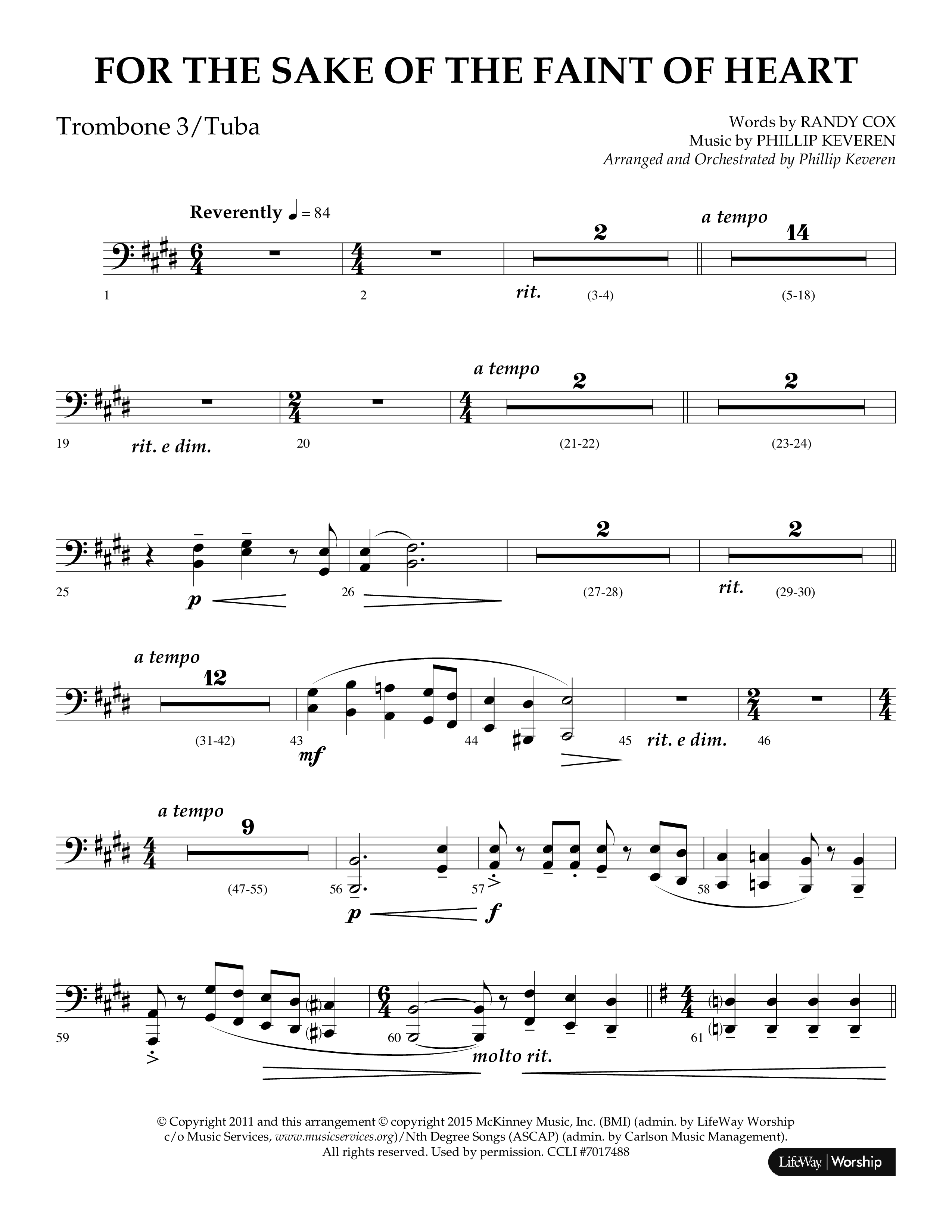 For The Sake Of The Faint Of Heart (Choral Anthem SATB) Trombone 3/Tuba (Lifeway Choral / Arr. Phillip Keveren)