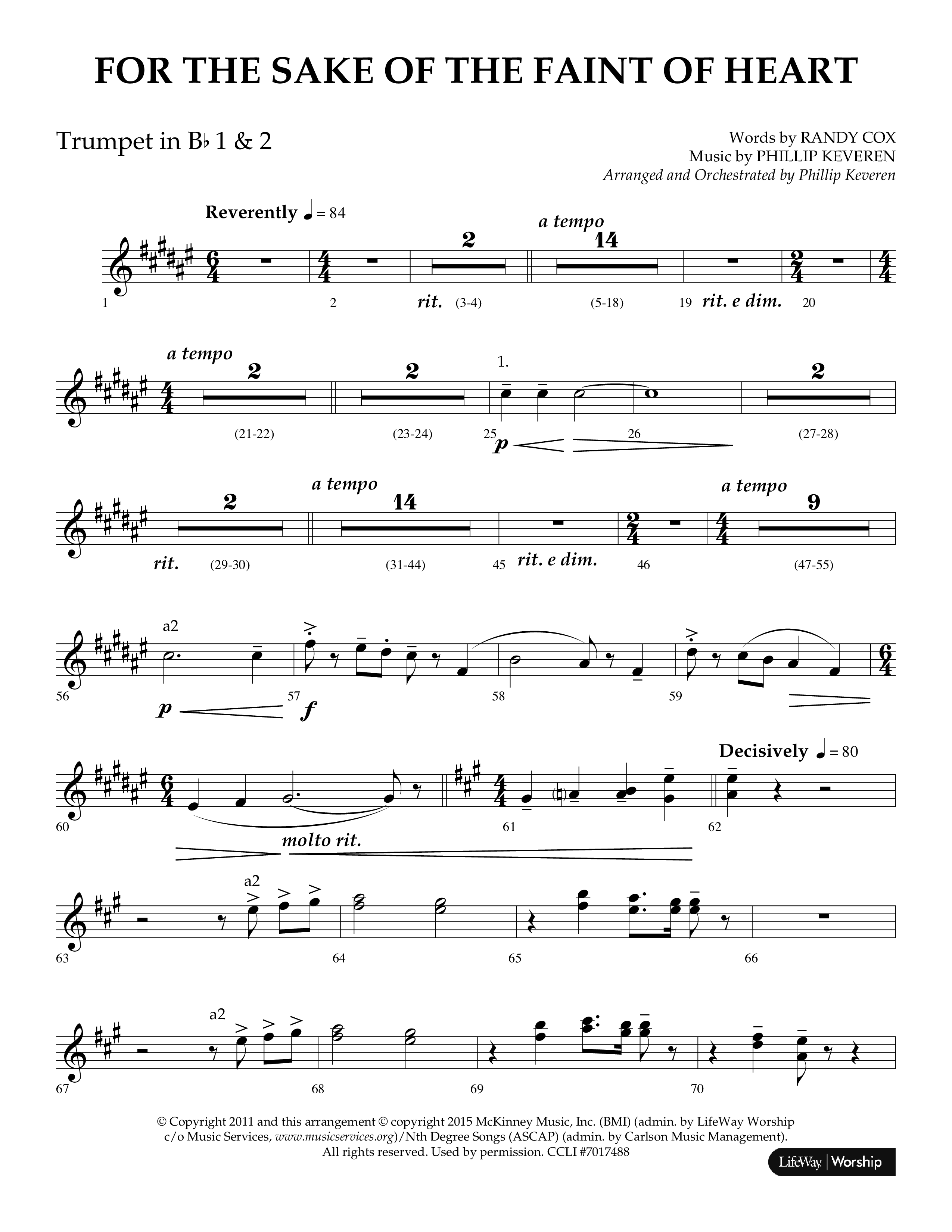 For The Sake Of The Faint Of Heart (Choral Anthem SATB) Trumpet 1,2 (Lifeway Choral / Arr. Phillip Keveren)
