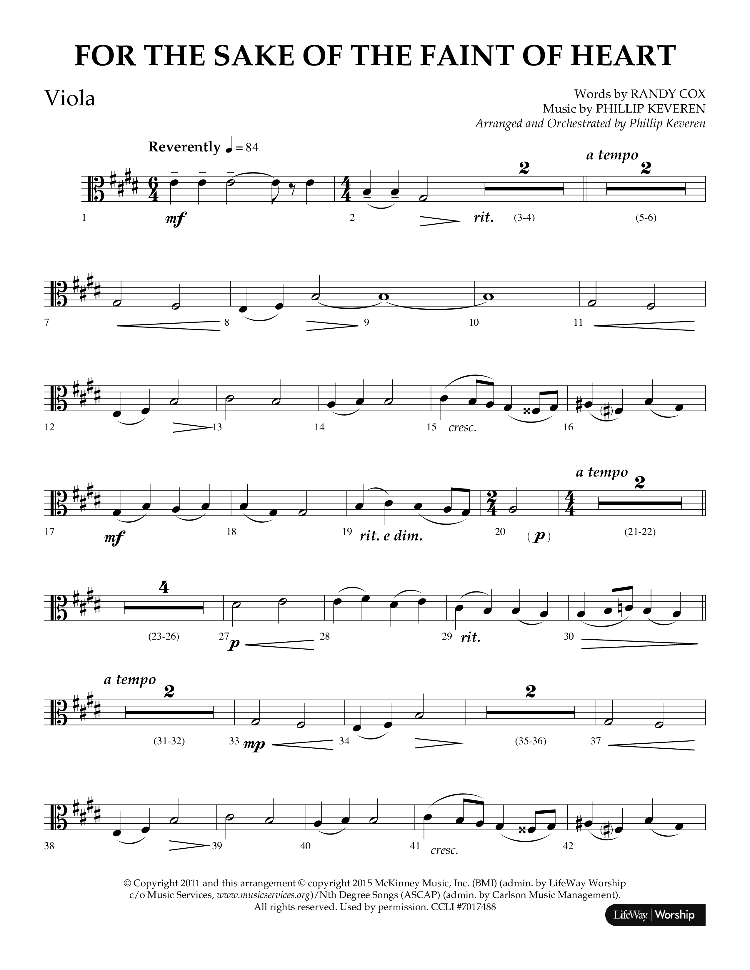 For The Sake Of The Faint Of Heart (Choral Anthem SATB) Viola (Lifeway Choral / Arr. Phillip Keveren)