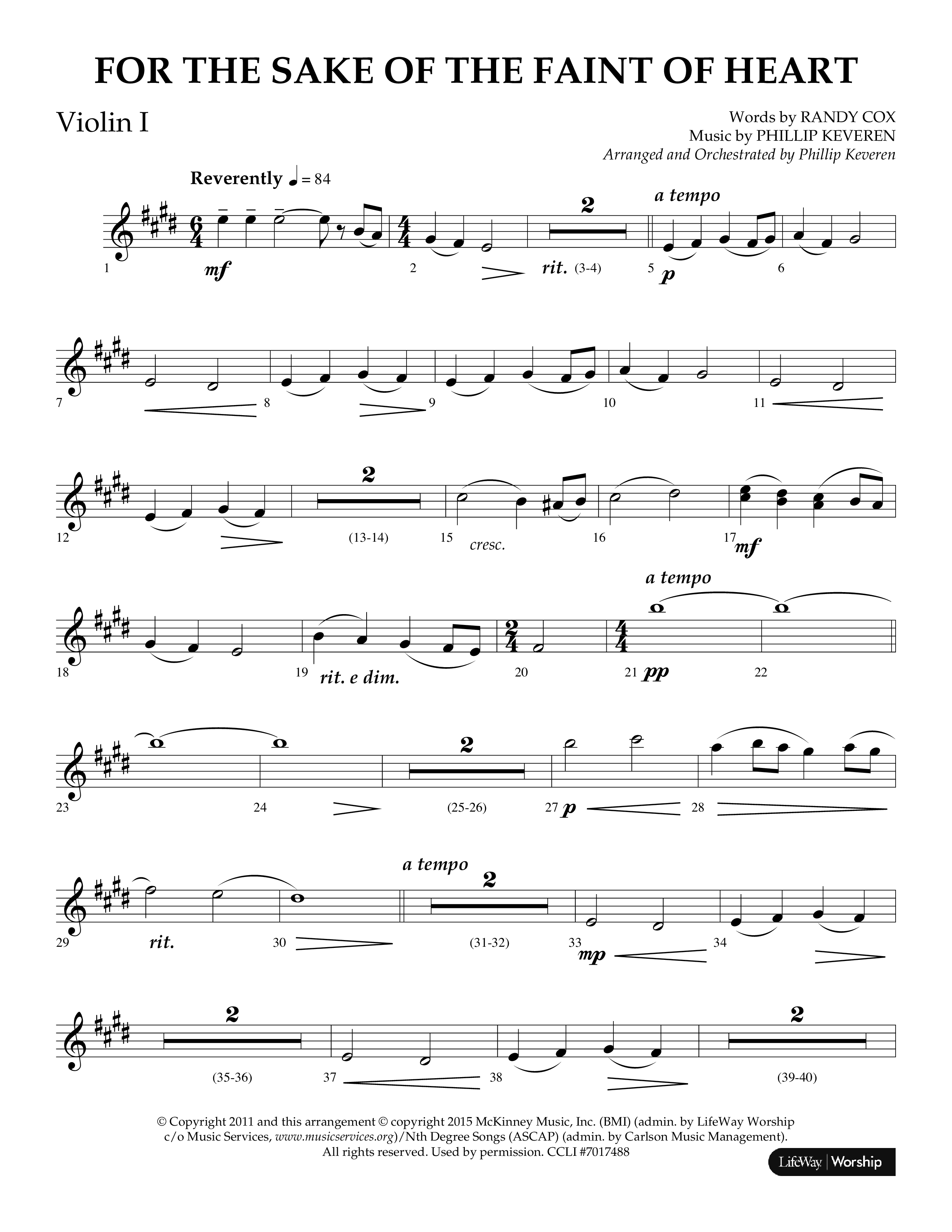 For The Sake Of The Faint Of Heart (Choral Anthem SATB) Violin 1 (Lifeway Choral / Arr. Phillip Keveren)