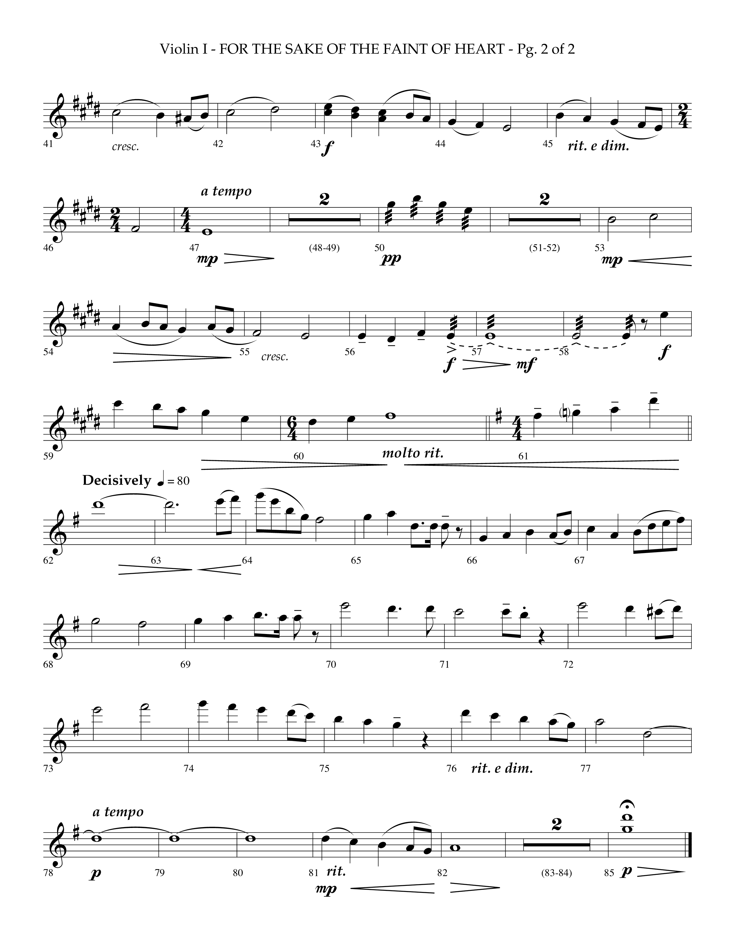 For The Sake Of The Faint Of Heart (Choral Anthem SATB) Violin 1 (Lifeway Choral / Arr. Phillip Keveren)