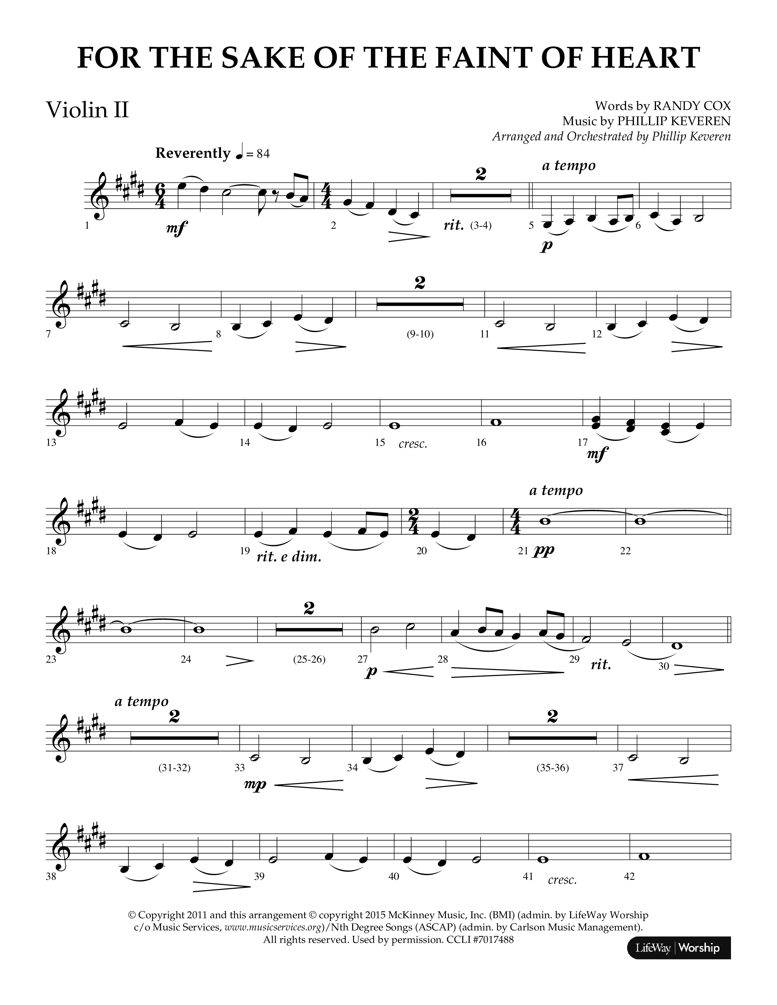 For The Sake Of The Faint Of Heart (Choral Anthem SATB) Violin 2 (Lifeway Choral / Arr. Phillip Keveren)